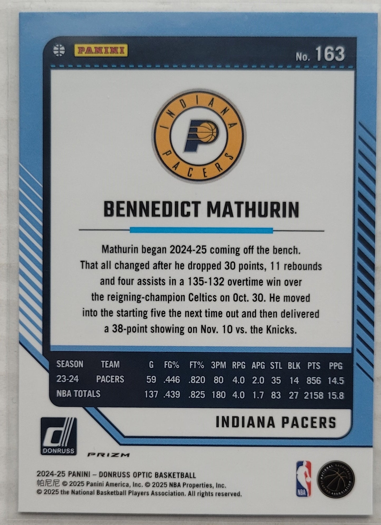 Bennedict Mathurin - 2024-25 Donruss Optic Purple #163