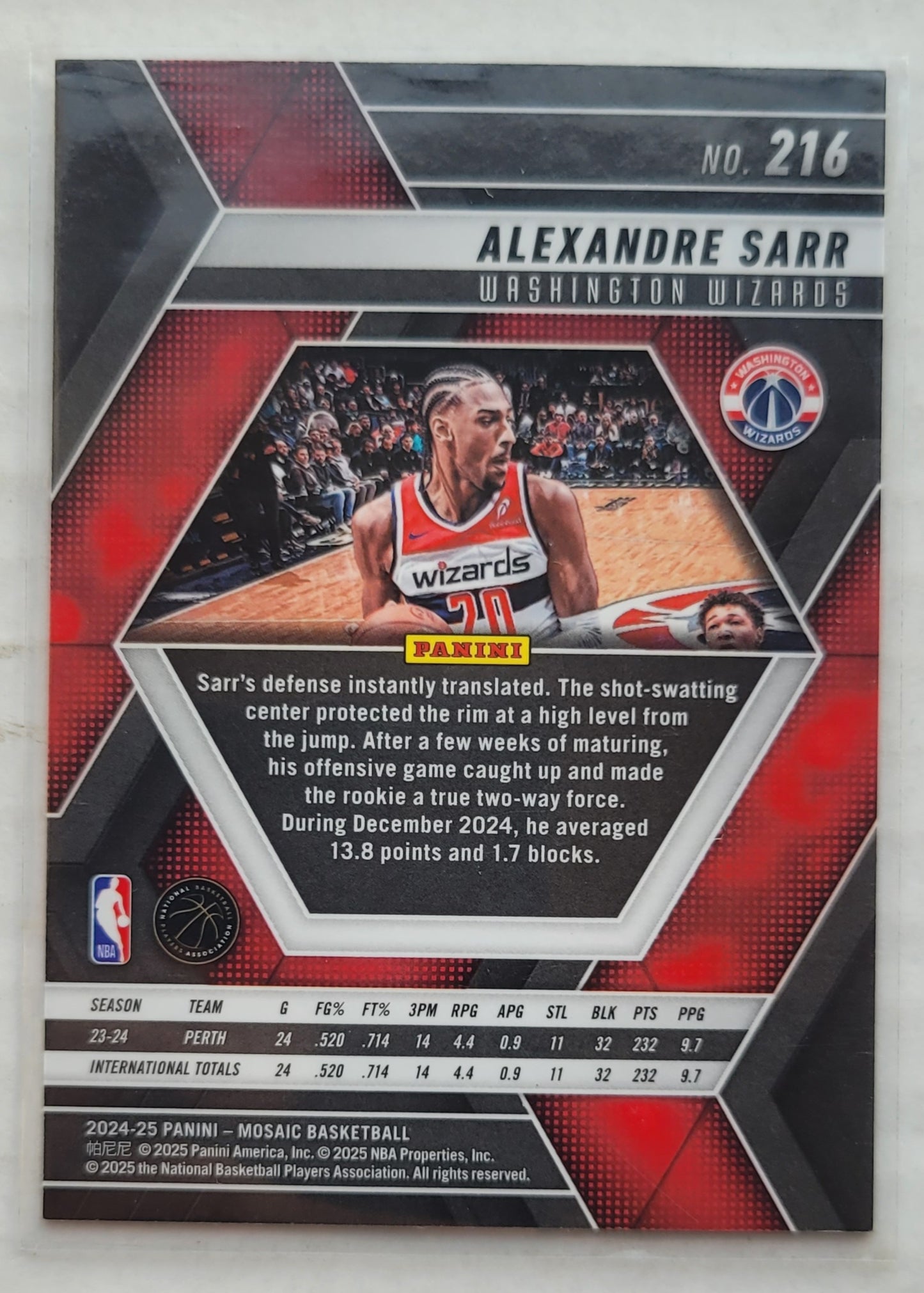 Alexandre Sarr - 2024-25 Panini Mosaic #216 RC