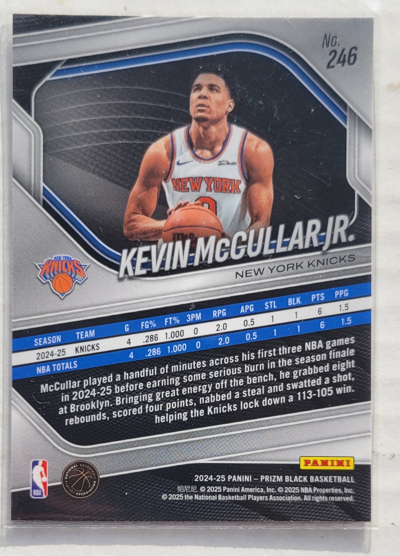 Kevin McCullar Jr - 2024-25 Panini Prizm Black #246 RC