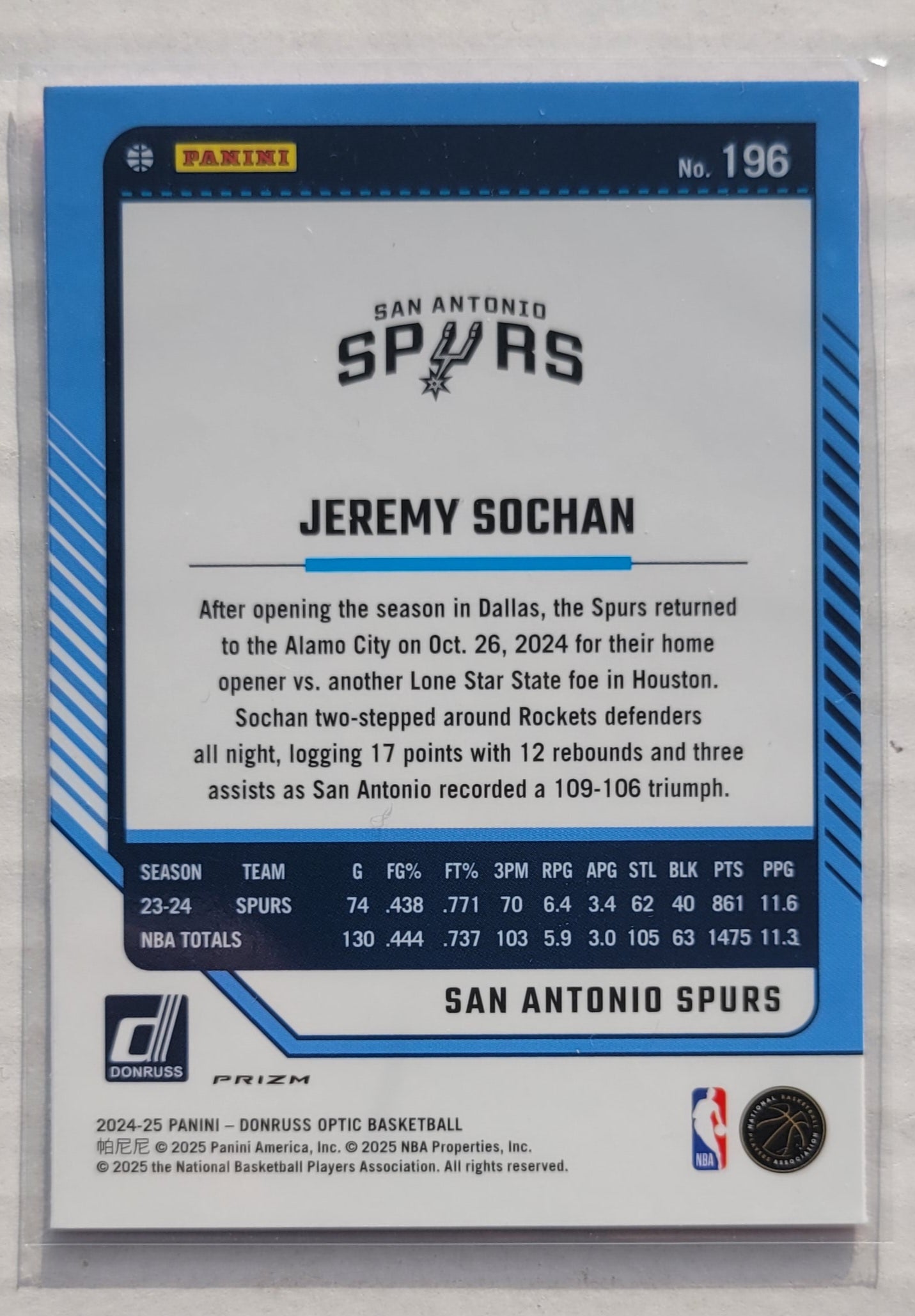 Jeremy Sochan - 2024-25 Donruss Optic Hyper Pink #196