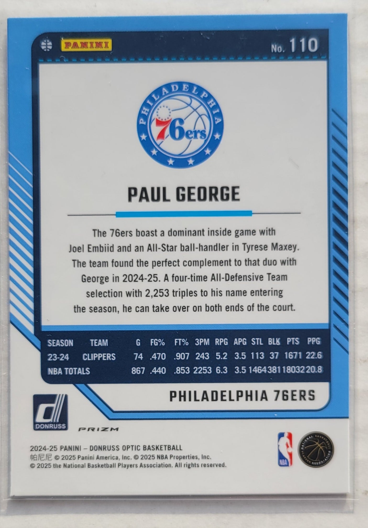 Paul George - 2024-25 Donruss Optic Fast Break Holo #110