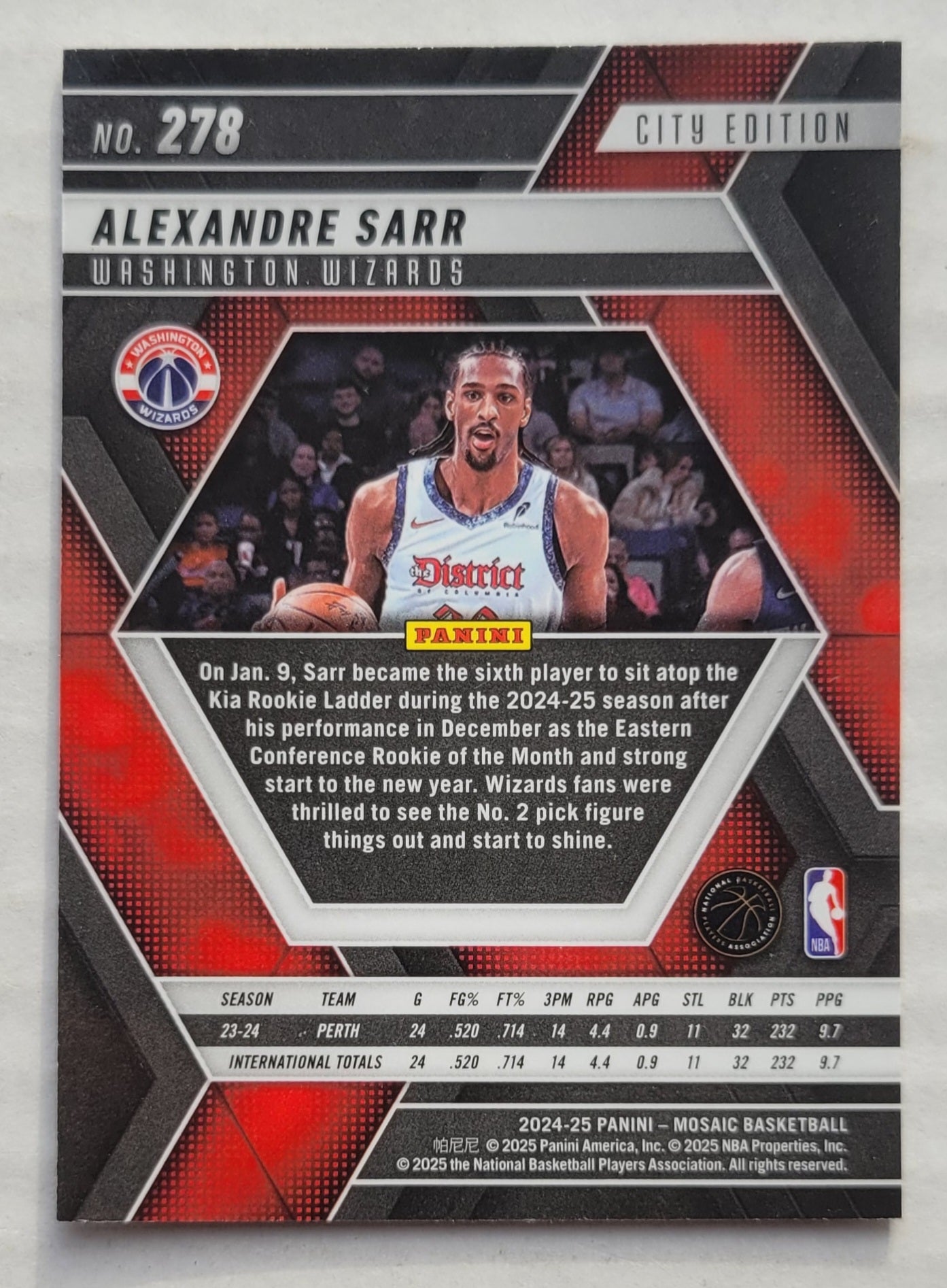 Alexandre Sarr - 2024-25 Panini Mosaic #278 City Edition RC