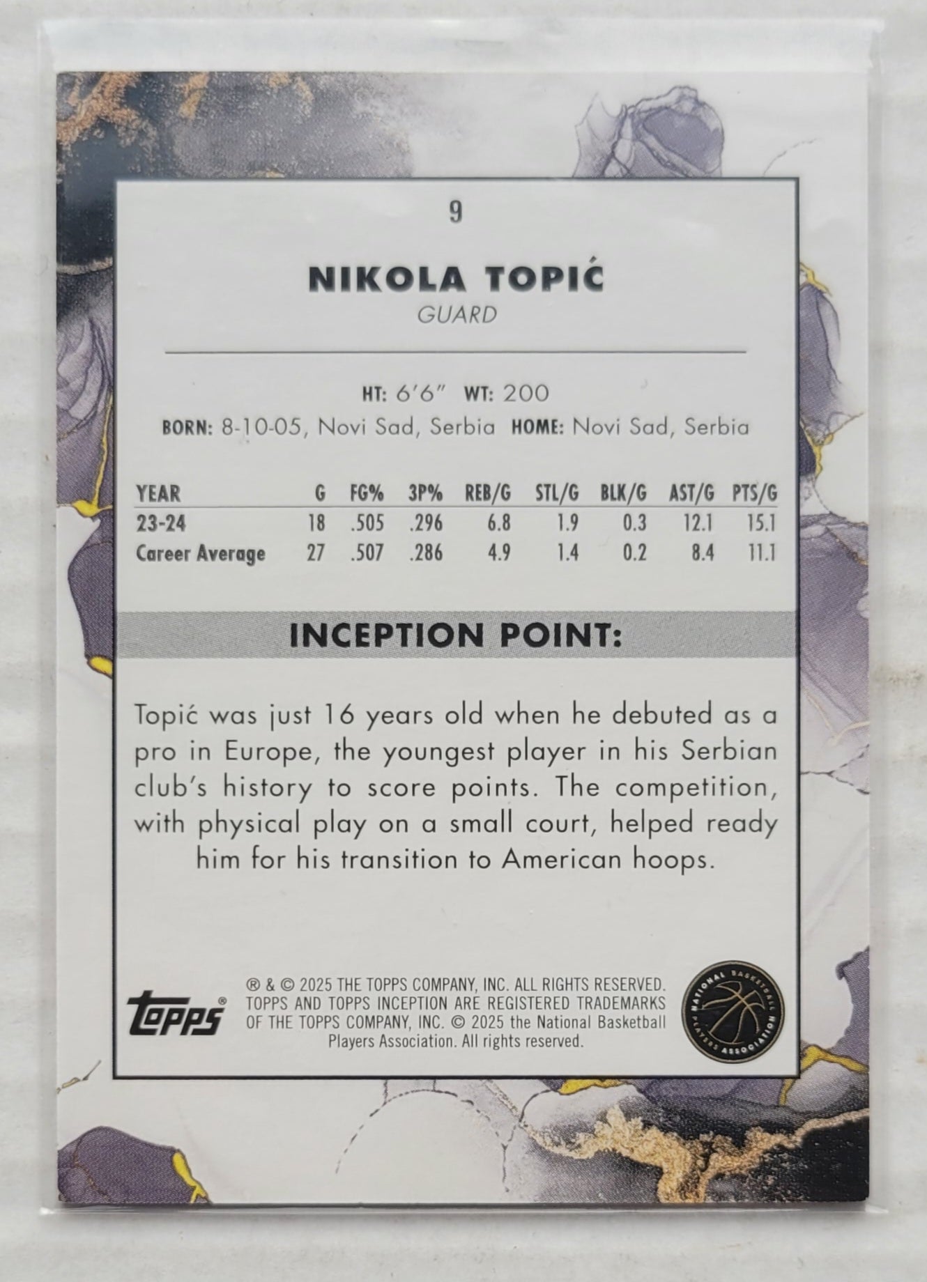 Nikola Topic - 2024-25 Topps Inception #9 RC
