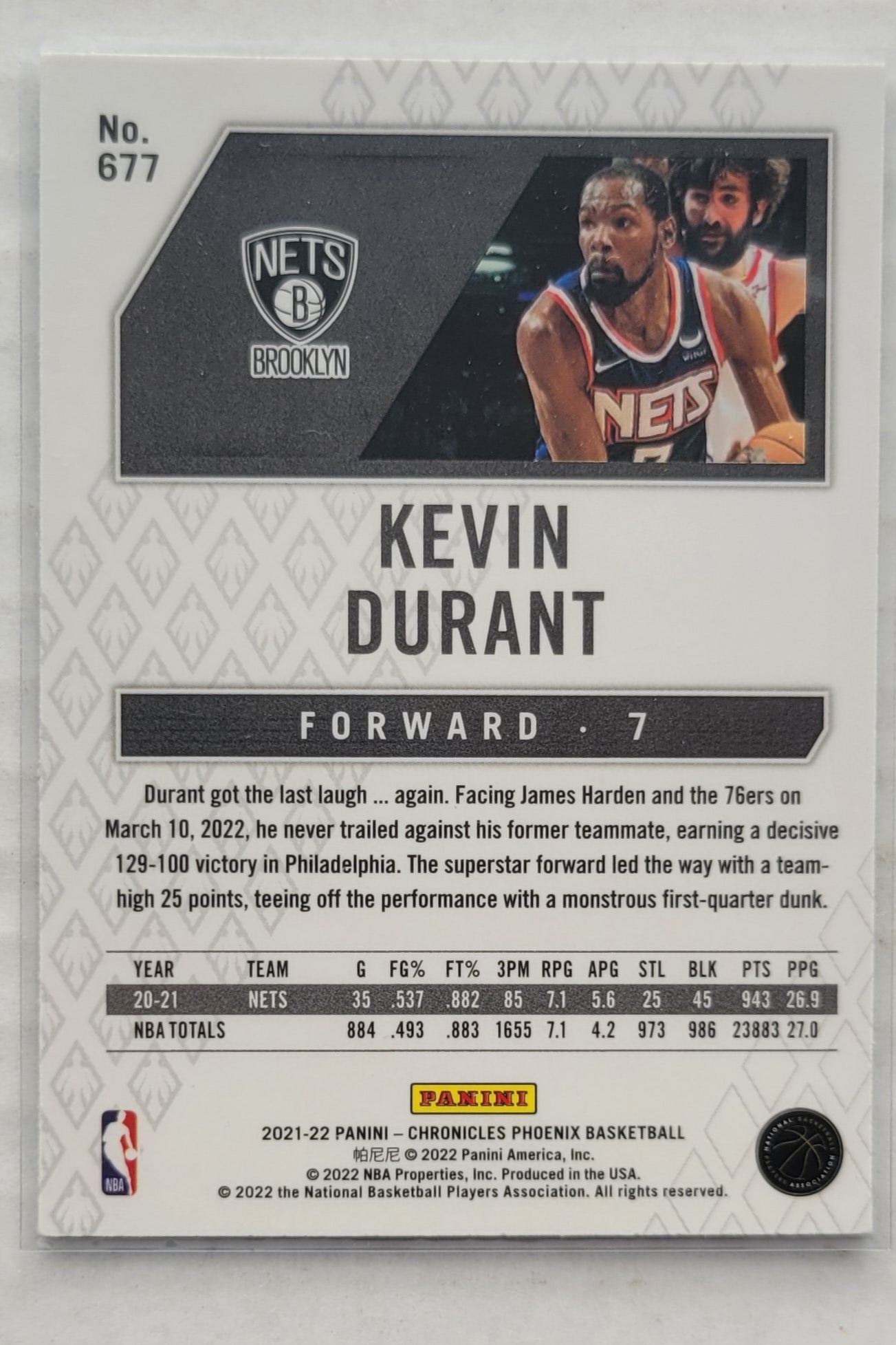Kevin Durant - 2021-22 Panini Chronicles #677 Phoenix