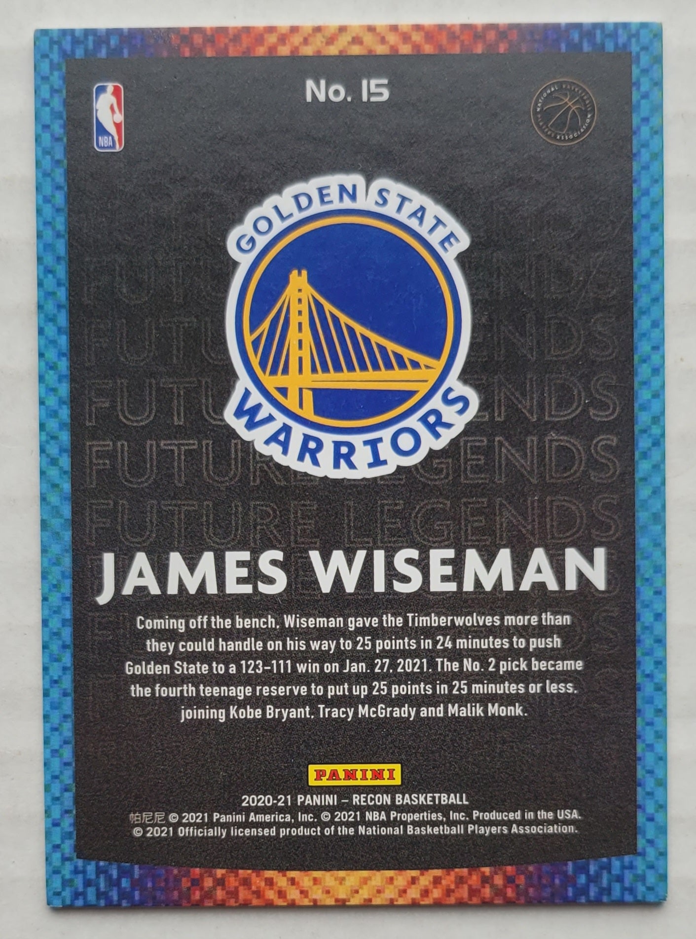James Wiseman - 2020-21 Panini Recon Future Legends #15