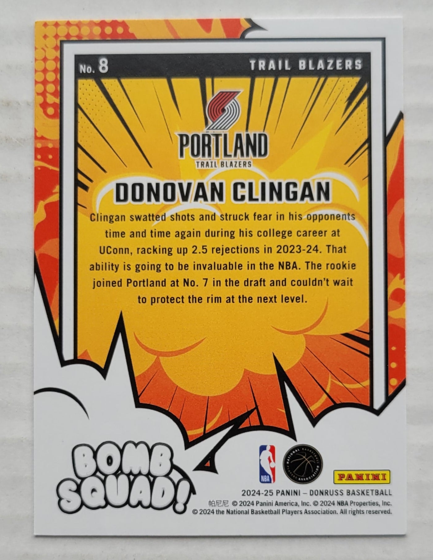 Donovan Clingan - 2024-25 Donruss Bomb Squad Winter #8