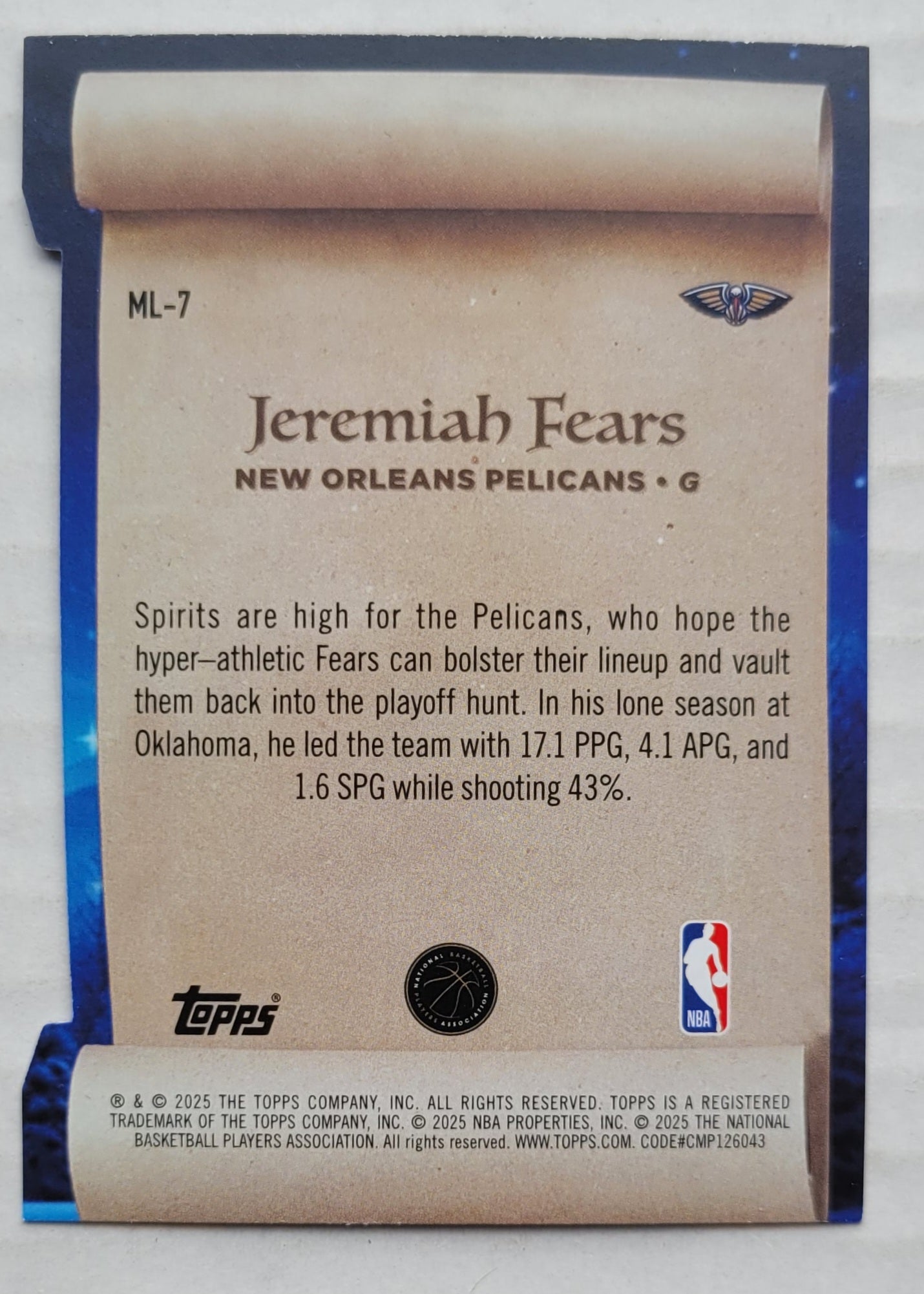 Jeremiah Fears - 2025-26 Topps Holiday Making The Nice List #ML7