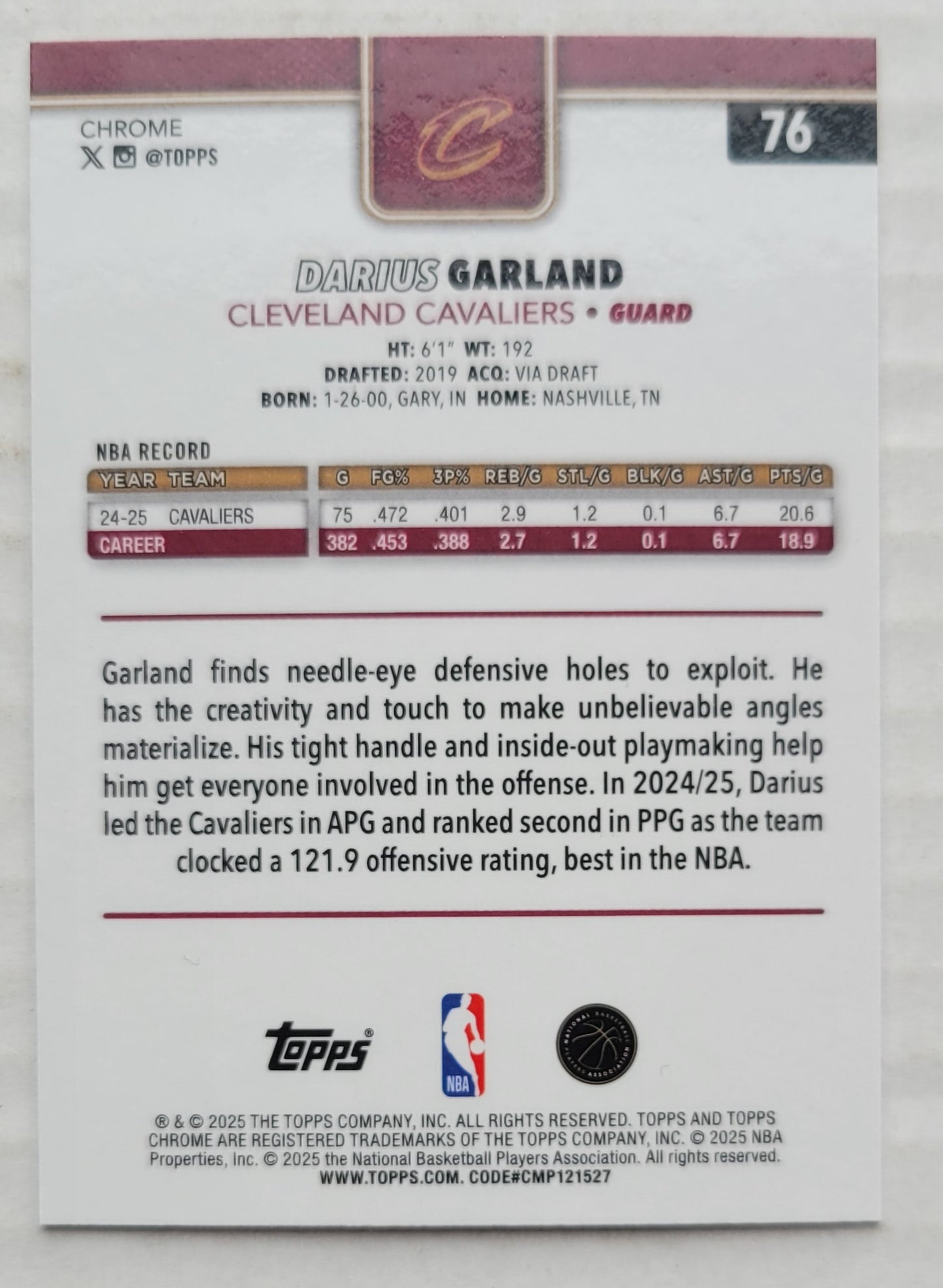 Darius Garland - 2025-26 Topps Chrome #76