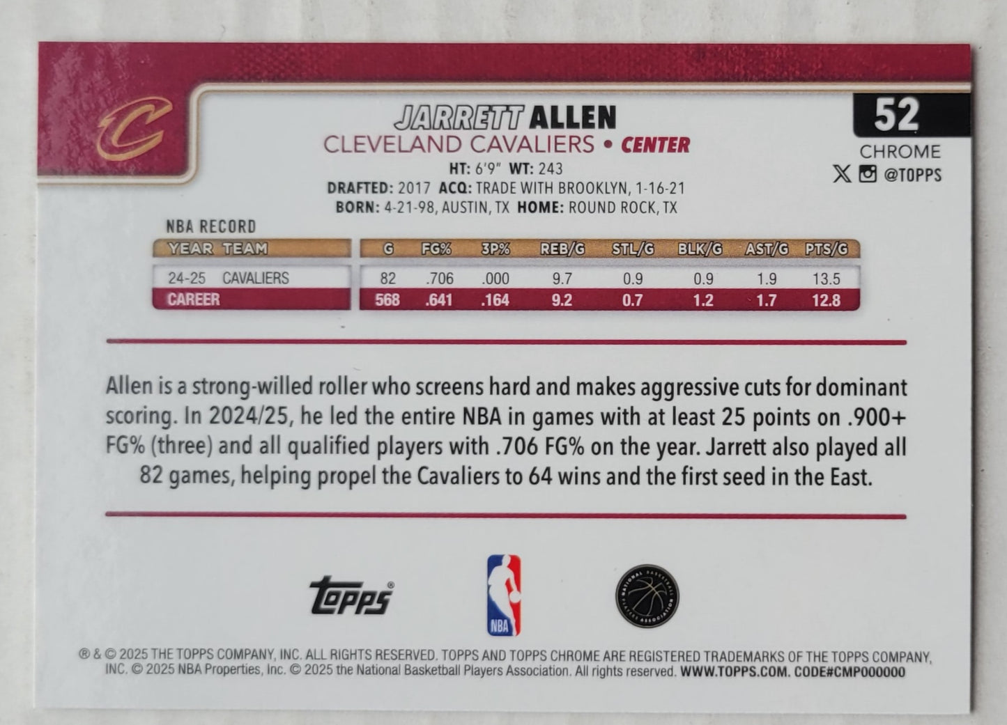 Jarrett Allen - 2025-26 Topps Chrome #52