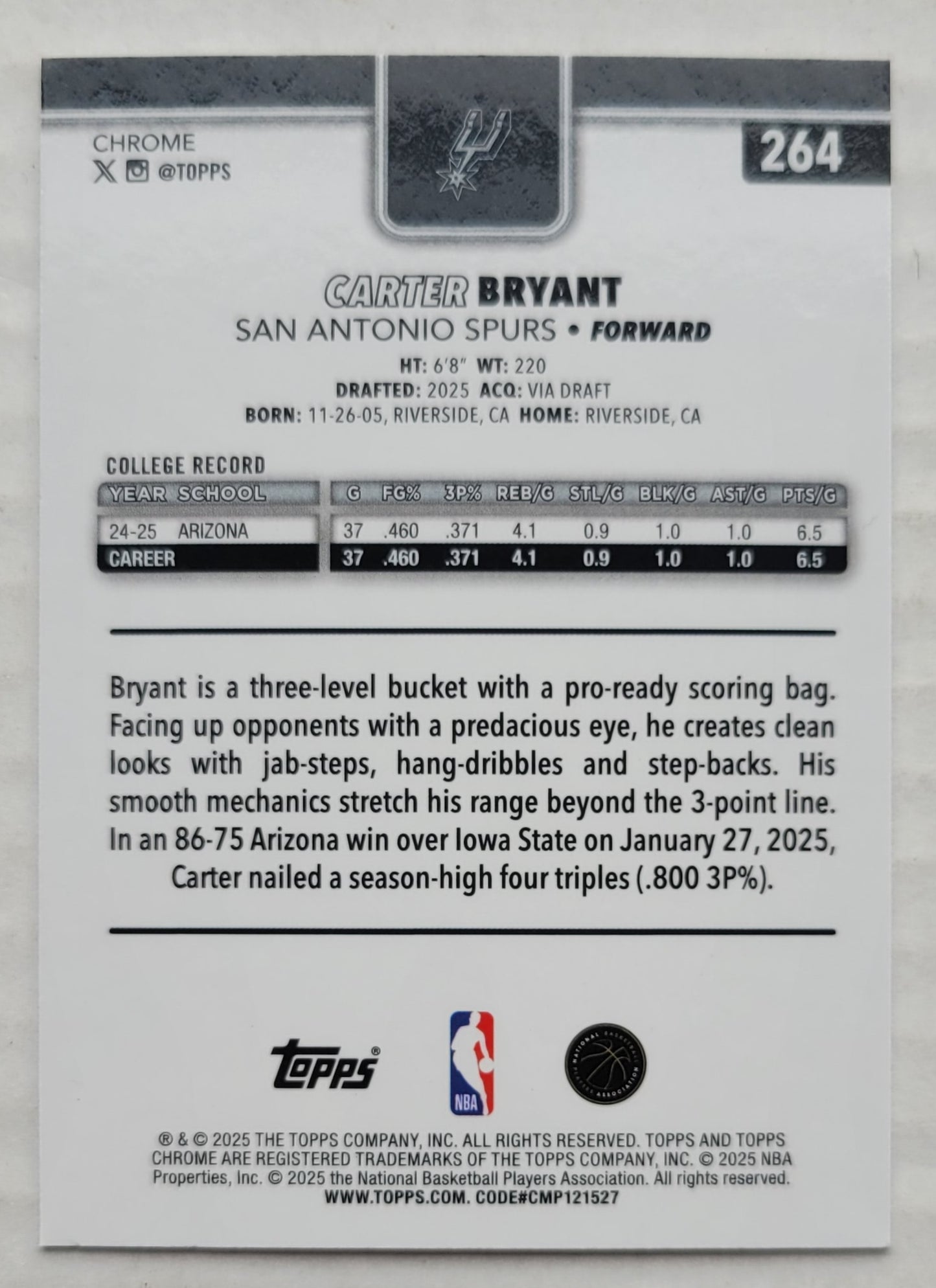 Carter Bryant - 2025-26 Topps Chrome #264 RC