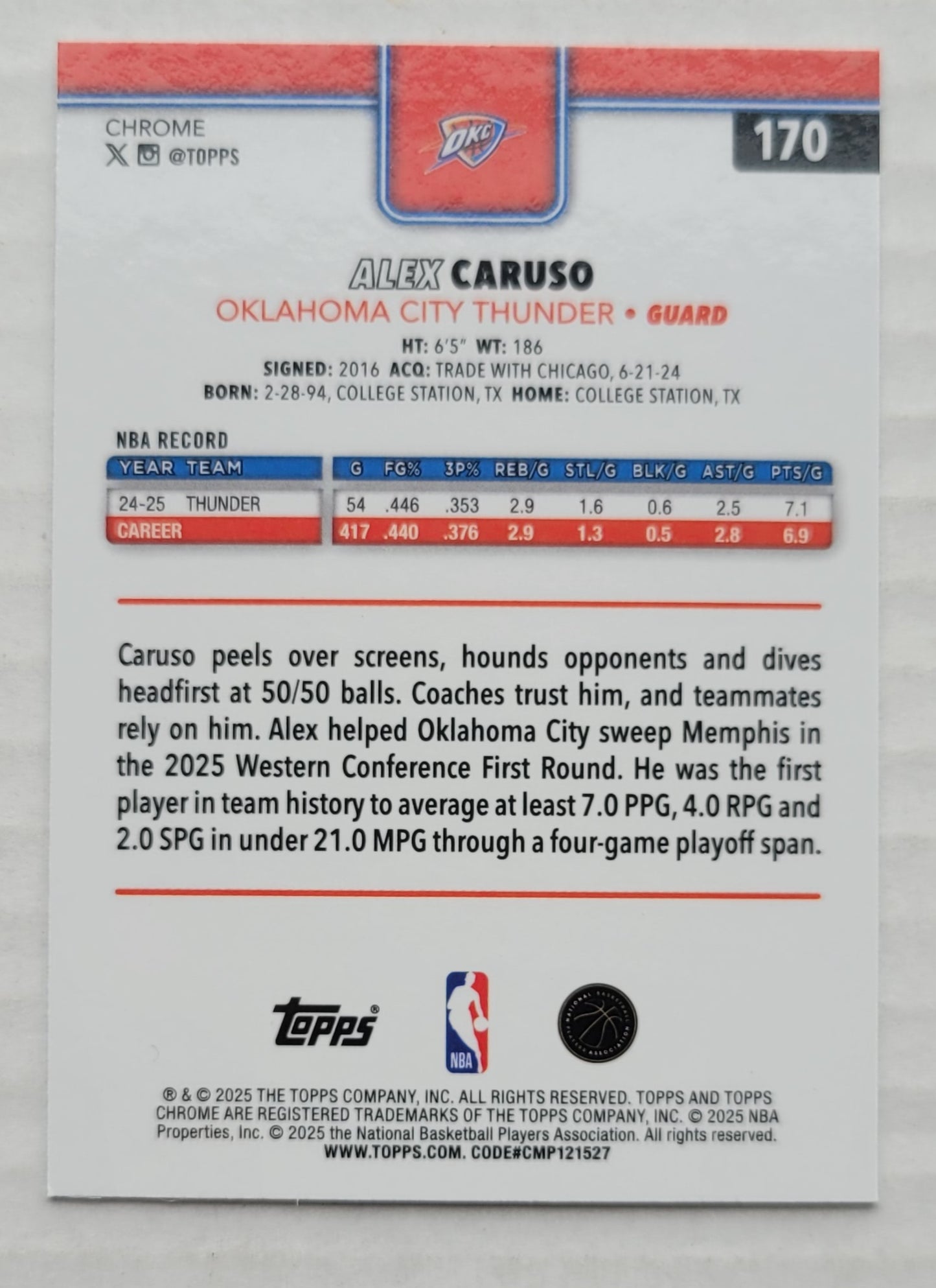 Alex Caruso - 2025-26 Topps Chrome #170