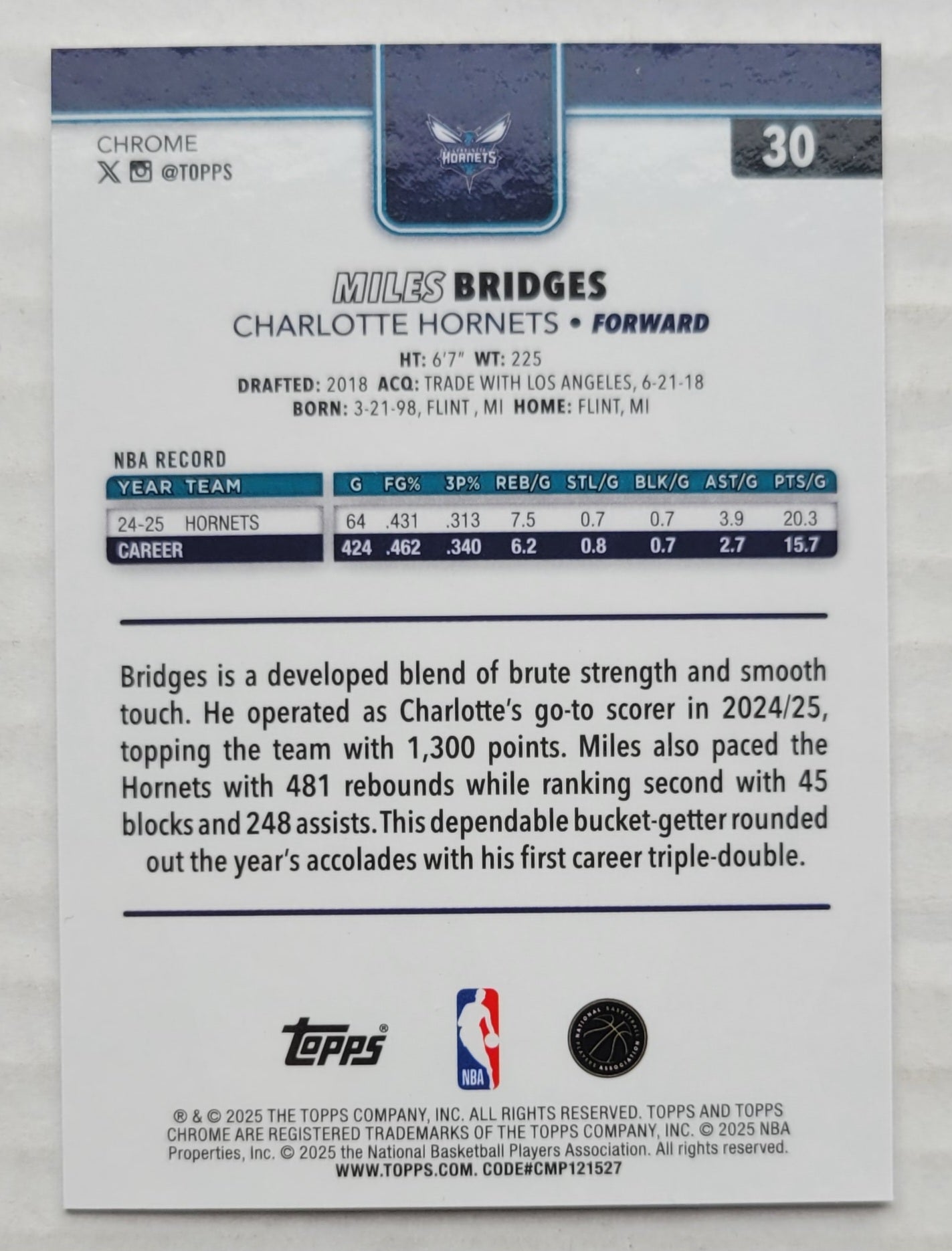 Miles Bridges - 2025-26 Topps Chrome X-Fractors #30