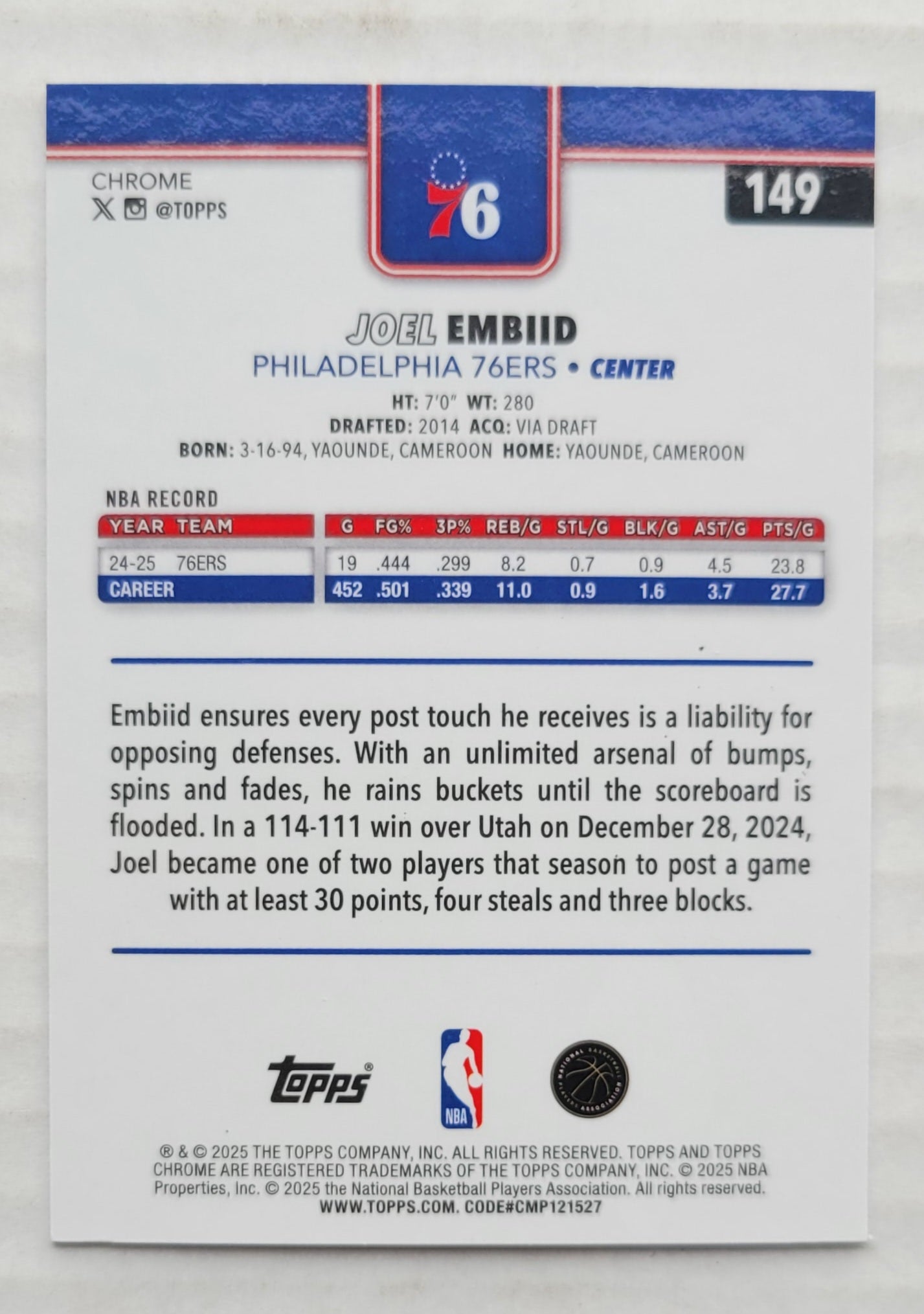 Joel Embiid - 2025-26 Topps Chrome X-Fractors #149