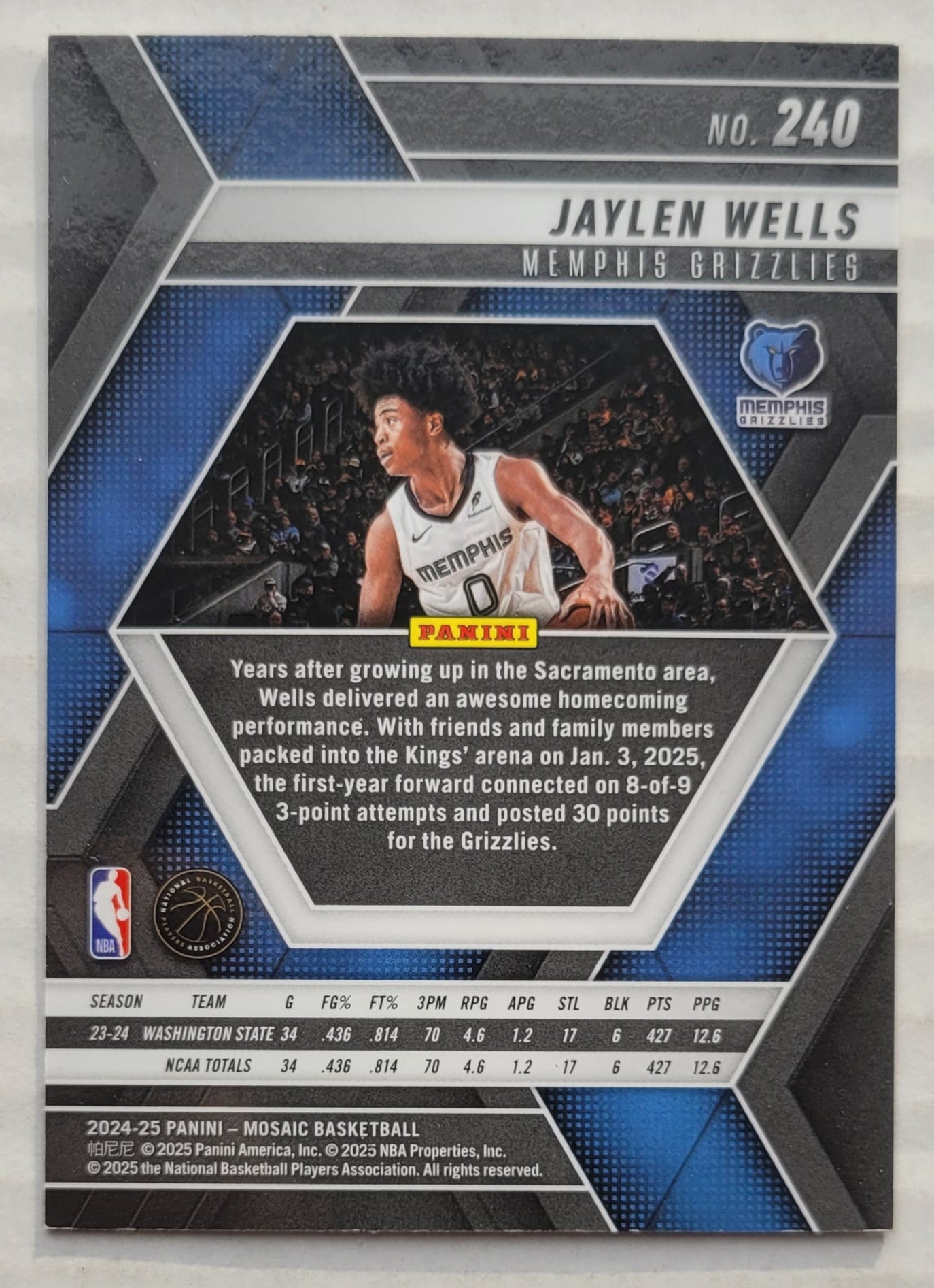 Jaylen Wells - 2024-25 Panini Mosaic #240 RC