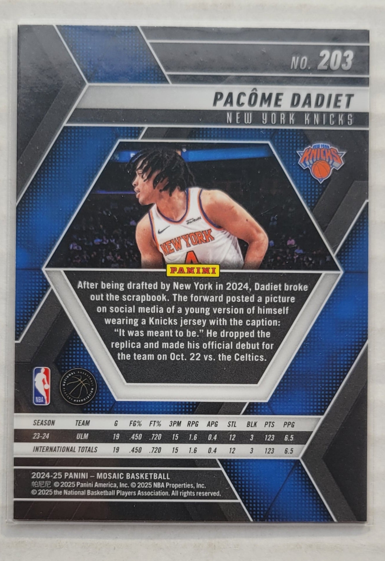Pacome Dadiet - 2024-25 Panini Mosaic #203 RC