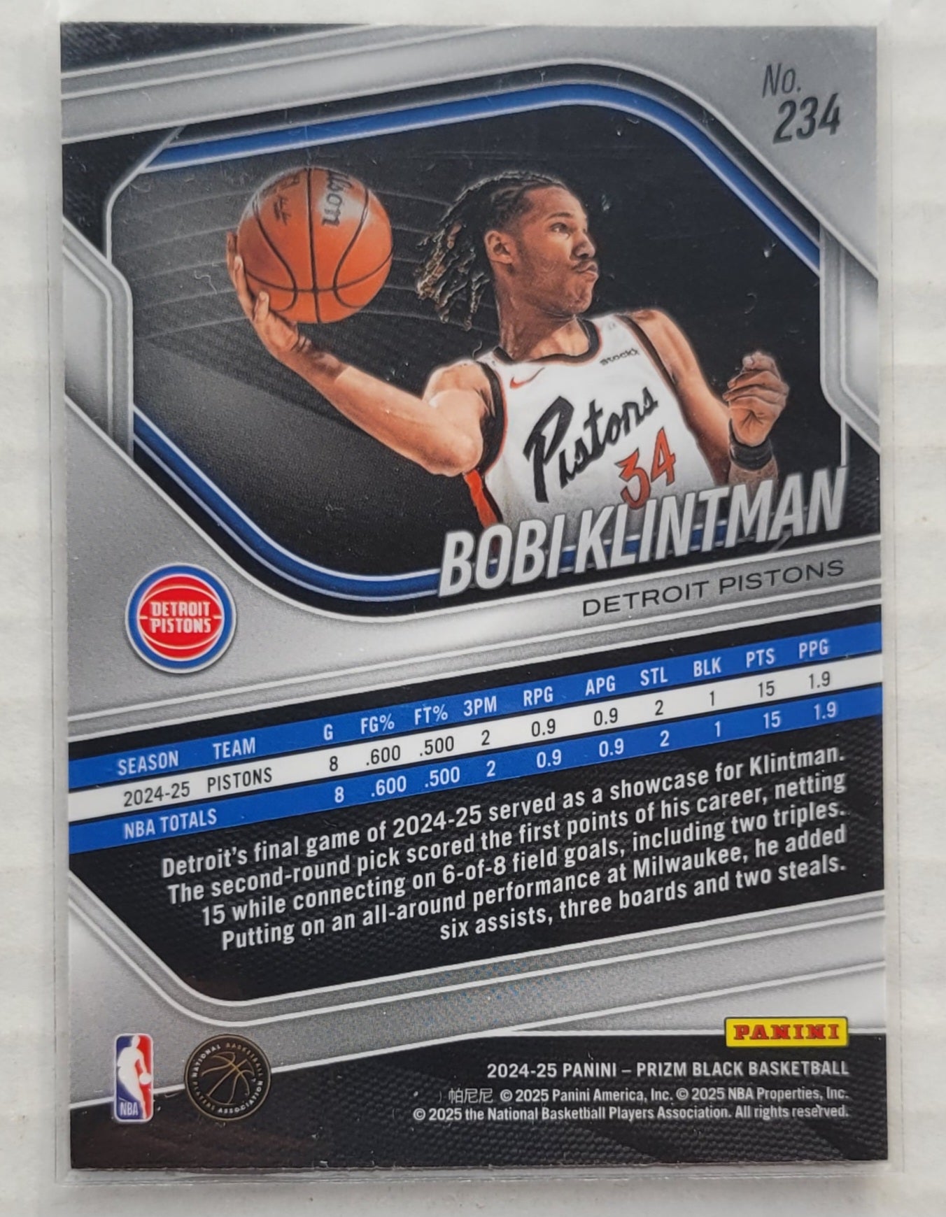 Bobi Klintman - 2024-25 Panini Prizm Black #234 RC