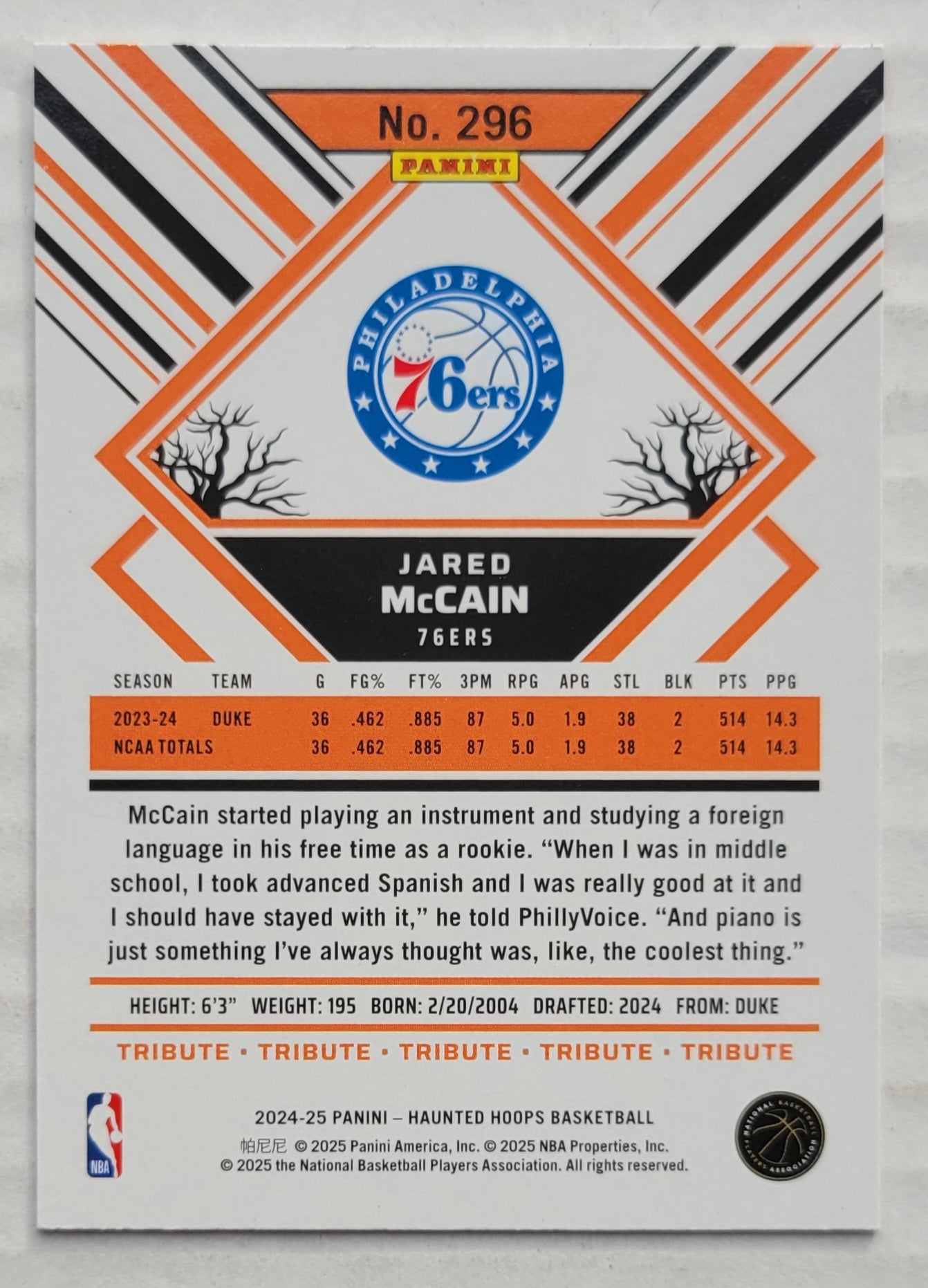 Jared McCain - 2024-25 Hoops Haunted Hoops #296 RC