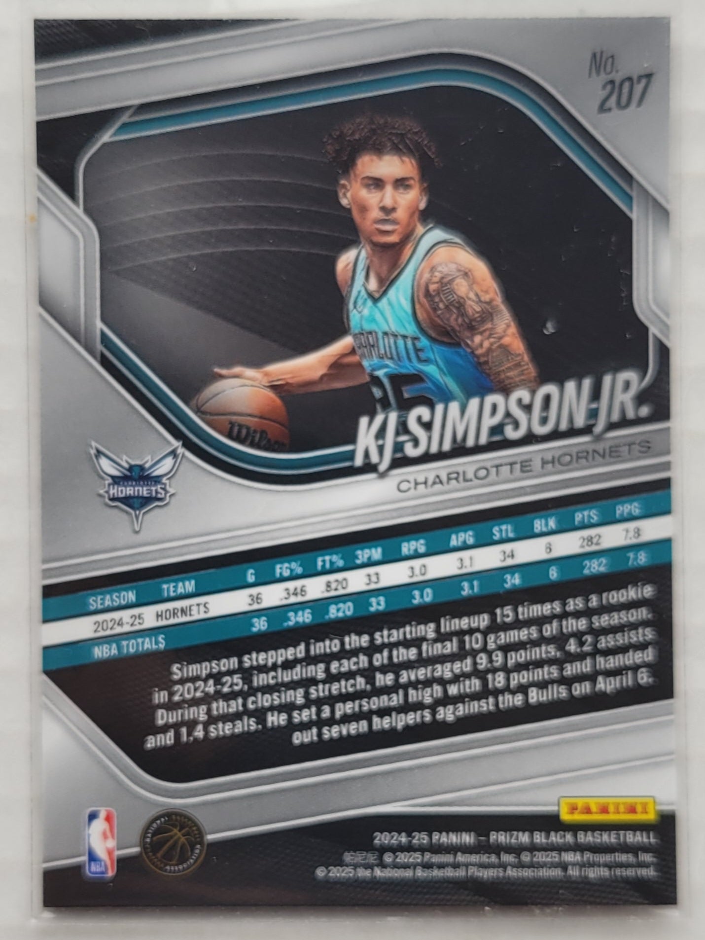 KJ Simpson Jr. - 2024-25 Panini Prizm Black #207 RC