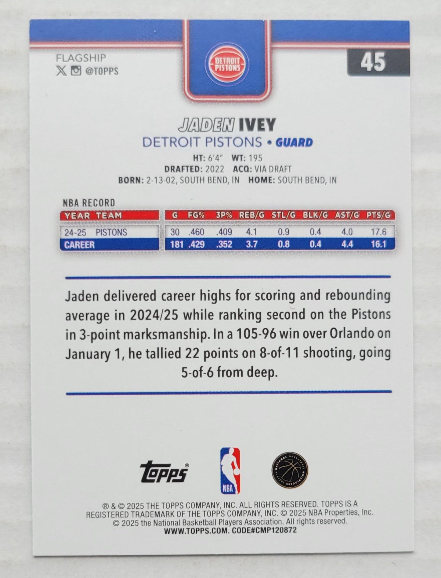 Jaden Ivey - 2025-26 Topps Rainbow Foilboard #45