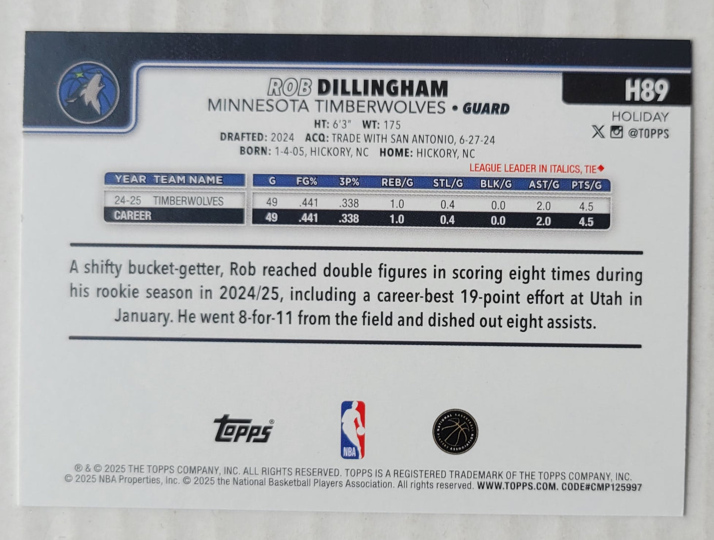 Rob Dillingham - 2025-26 Topps Holiday #H89