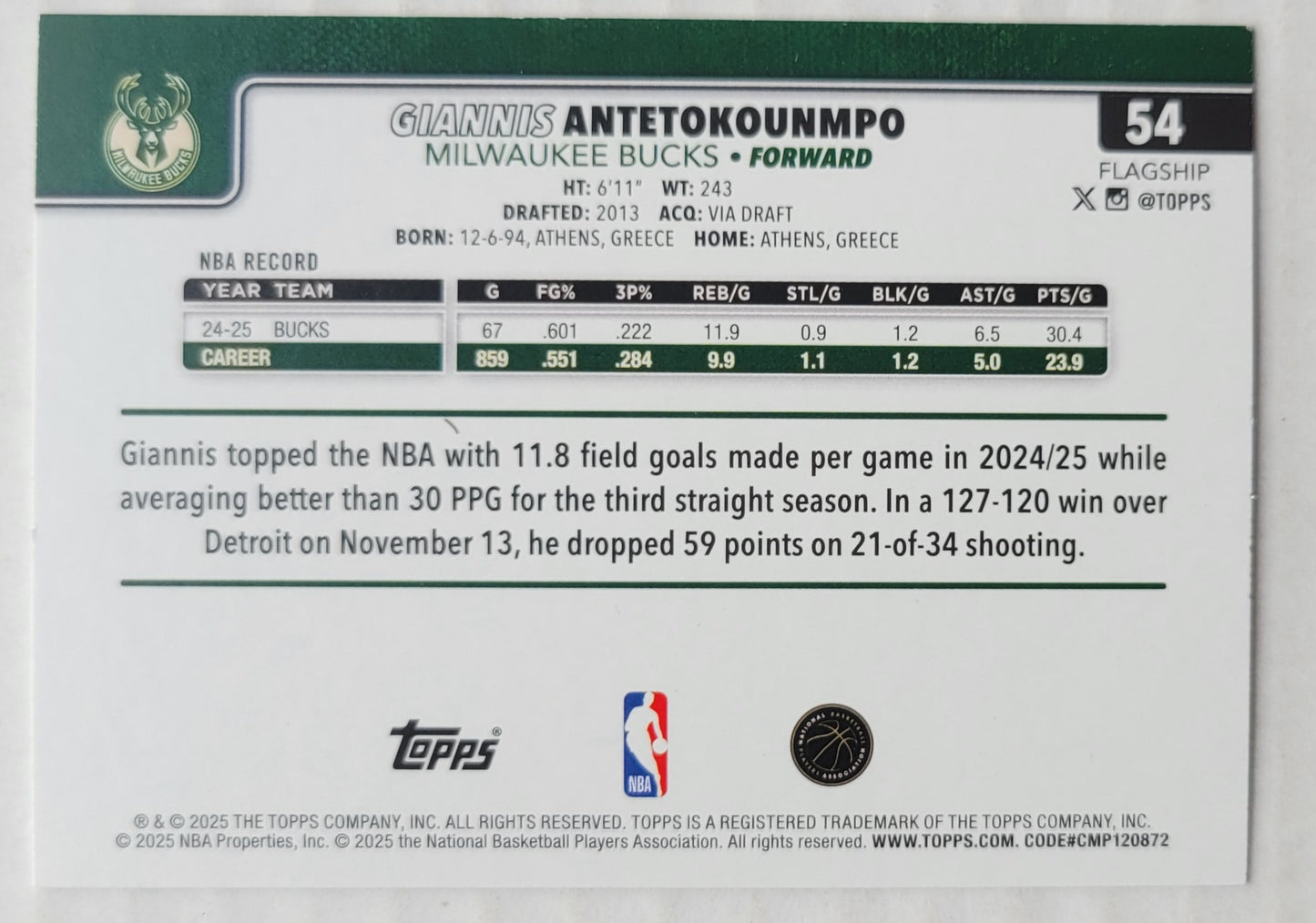 Giannis Antetokounmpo - 2025-26 Topps #54
