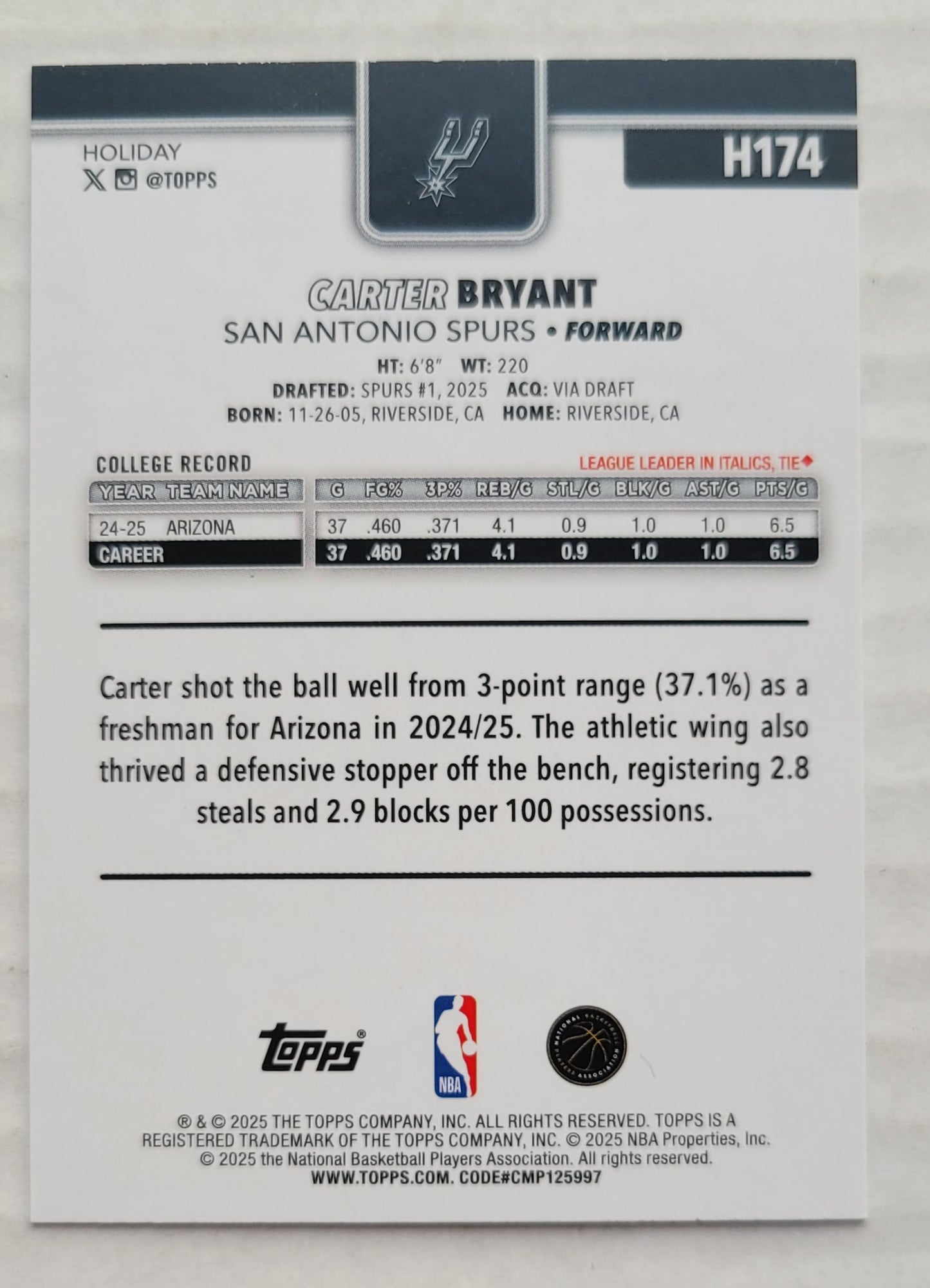 Carter Bryant - 2025-26 Topps Holiday Plaid #H174 RC