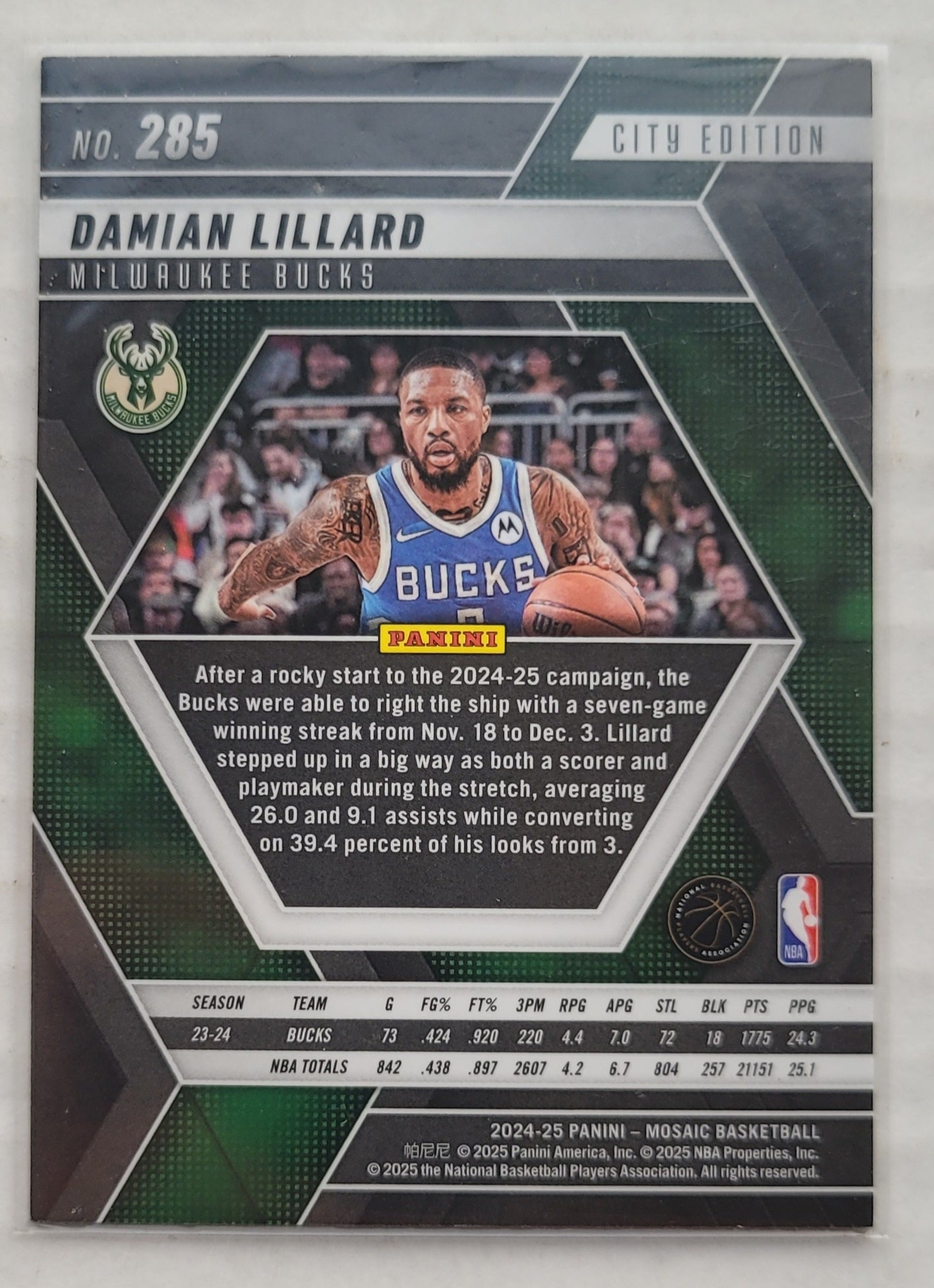 Damian Lillard - 2024-25 Panini Mosaic #285 City Edition