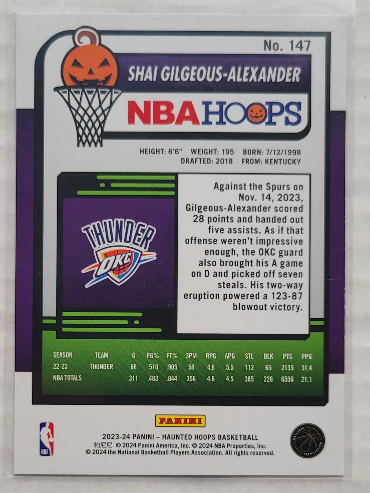 Shai Gilgeous-Alexander - 2023-24 Hoops Haunted Hoops #147