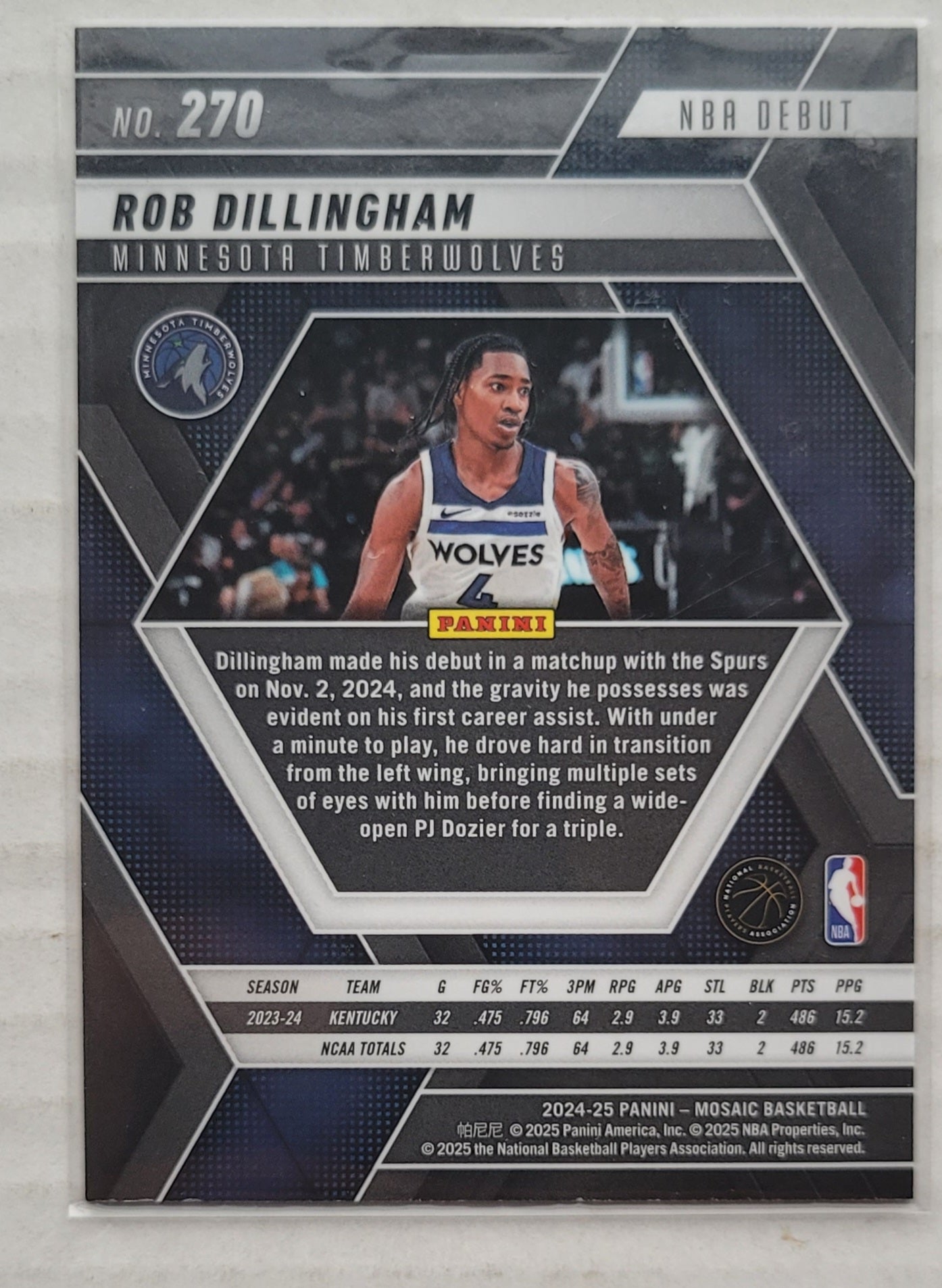 Rob Dillingham - 2024-25 Panini Mosaic #270 NBA Debut RC