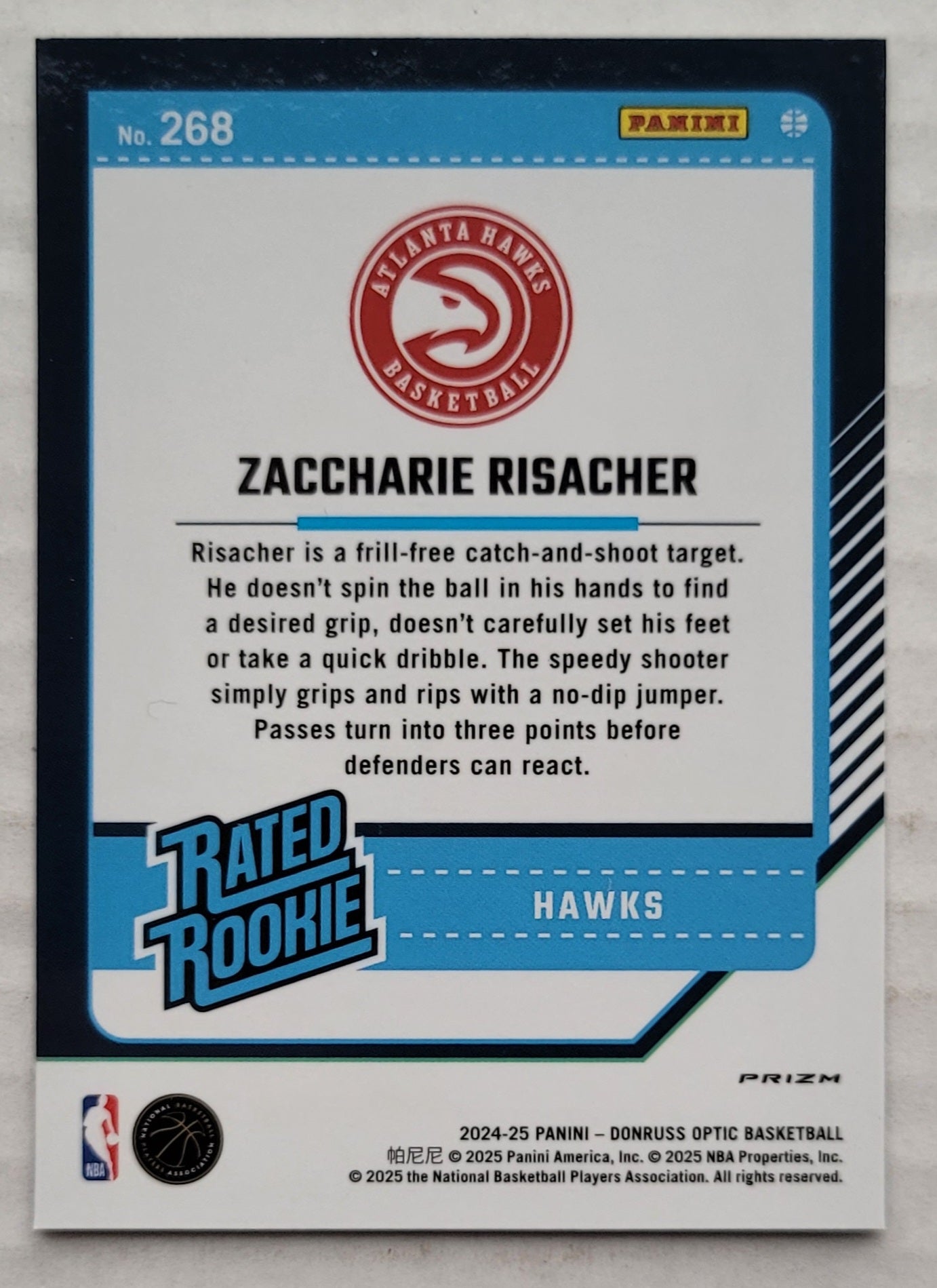 Zaccharie Risacher - 2024-25 Donruss Optic Holo #268 RR RC