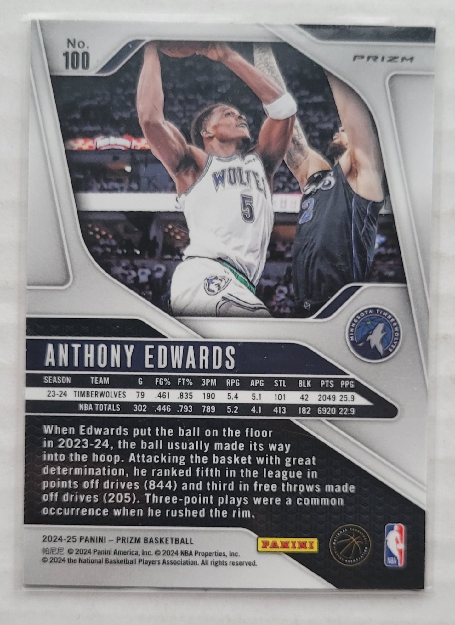 Anthony Edwards - 2024-25 Panini Prizm Prizms Silver #100