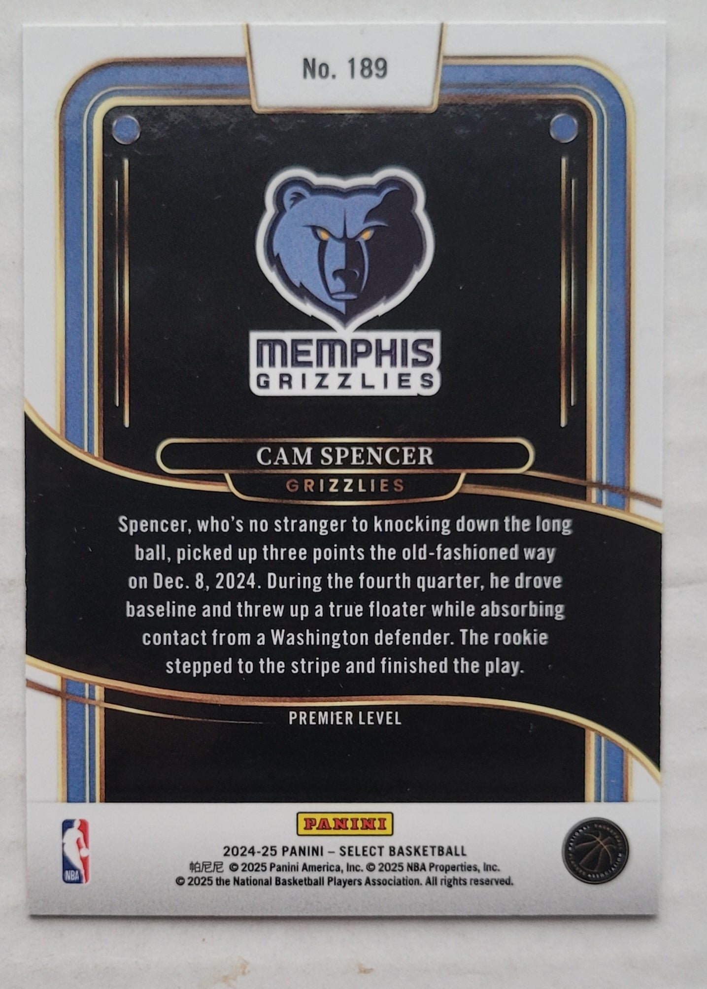 Cam Spencer - 2024-25 Select Blue #189 RC