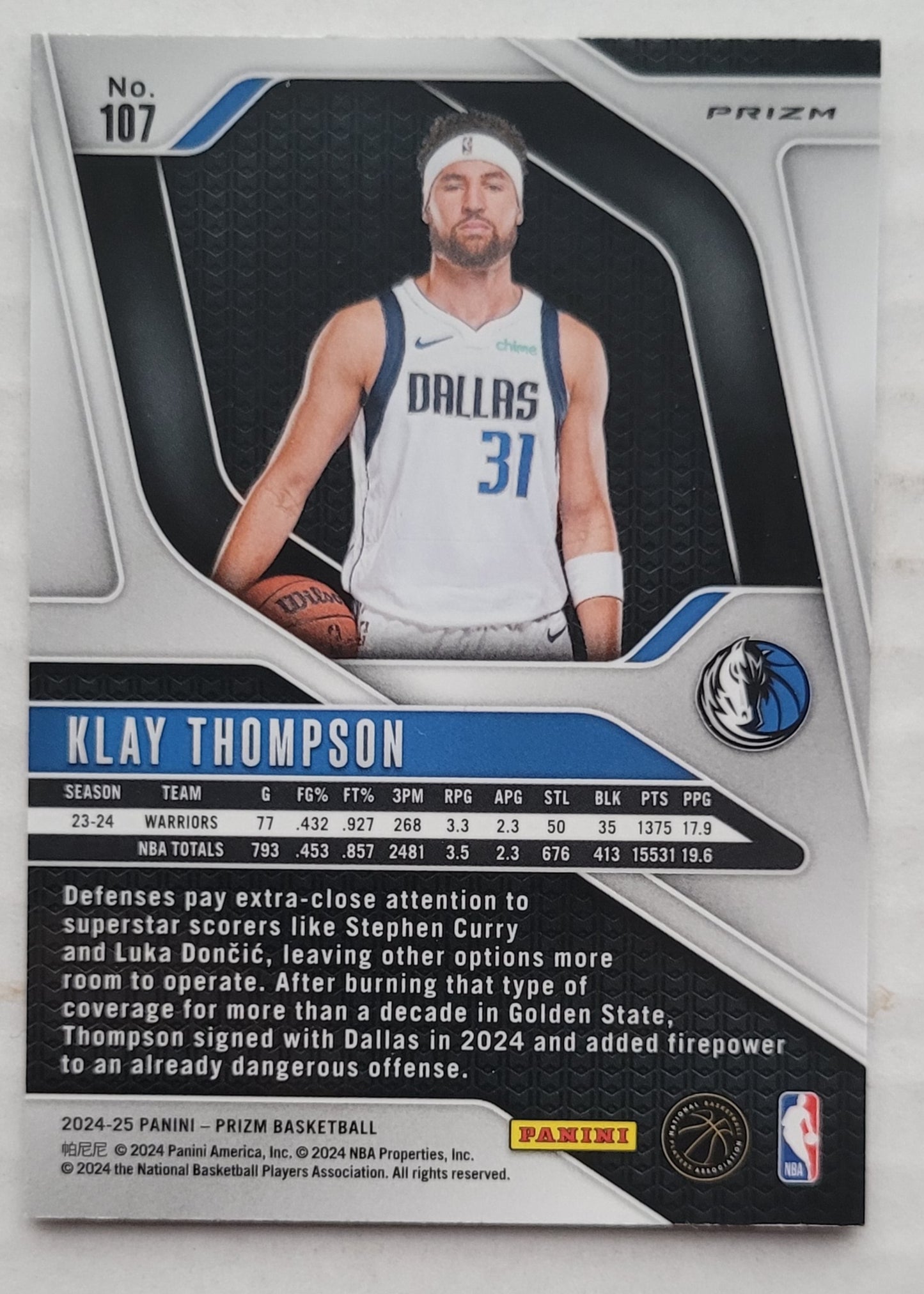 Klay Thompson - 2024-25 Panini Prizm Prizms Silver #107
