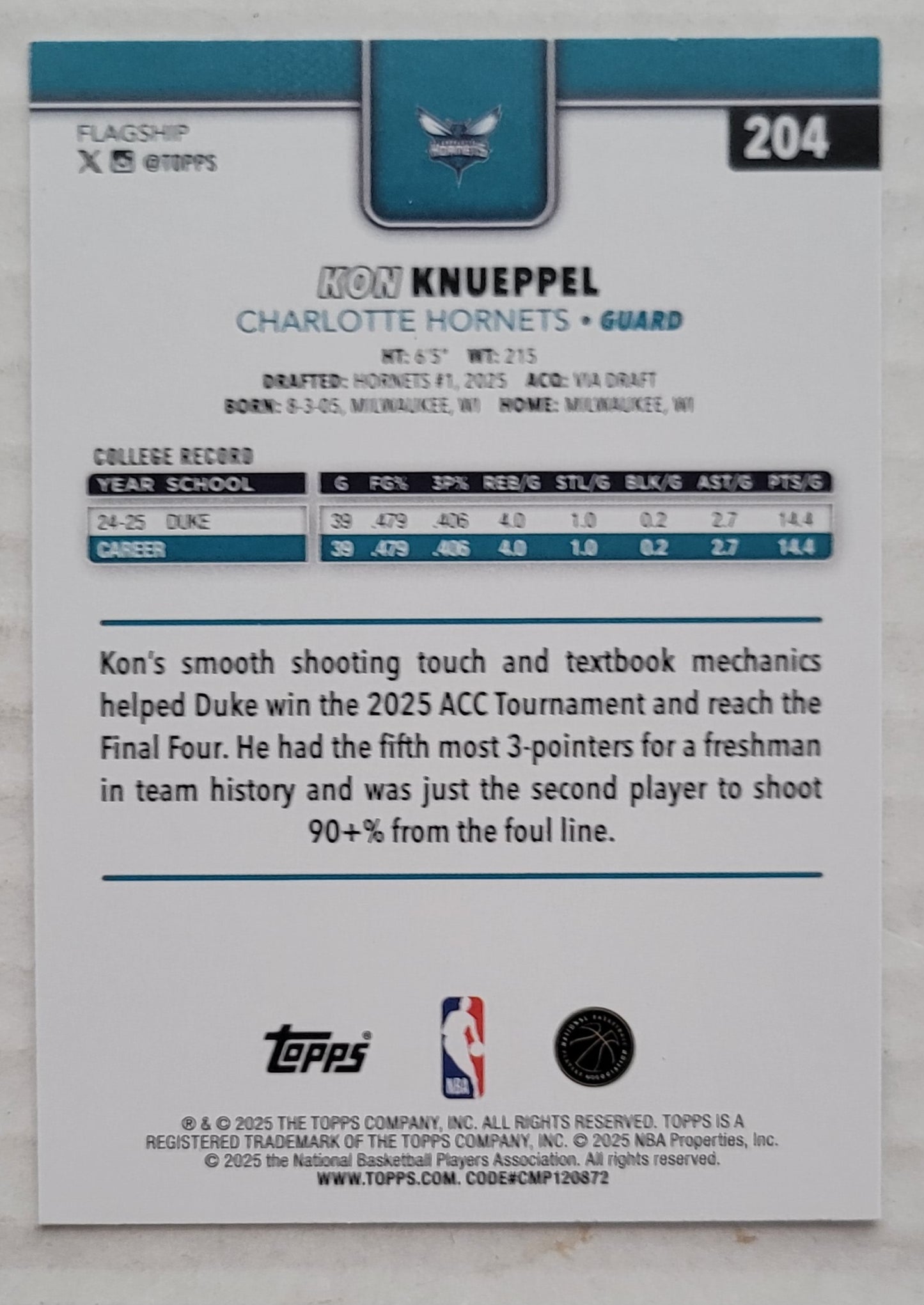Kon Knueppel - 2025-26 Topps #204 RC