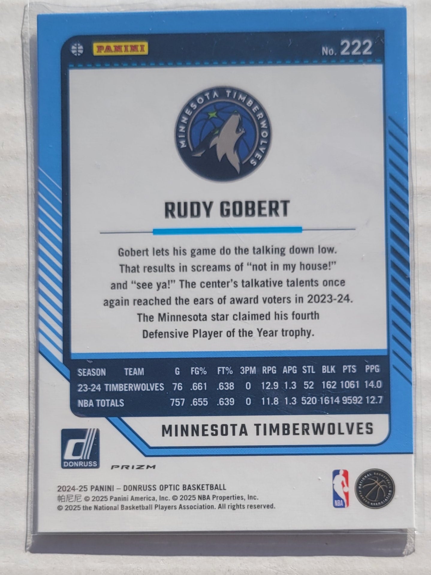 Rudy Gobert - 2024-25 Donruss Optic Holo #222