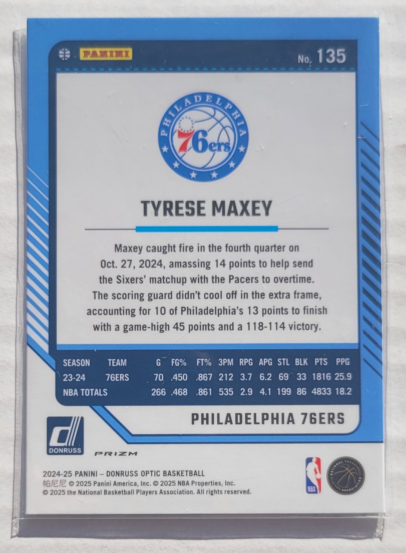 Tyrese Maxey - 2024-25 Donruss Optic Holo #135
