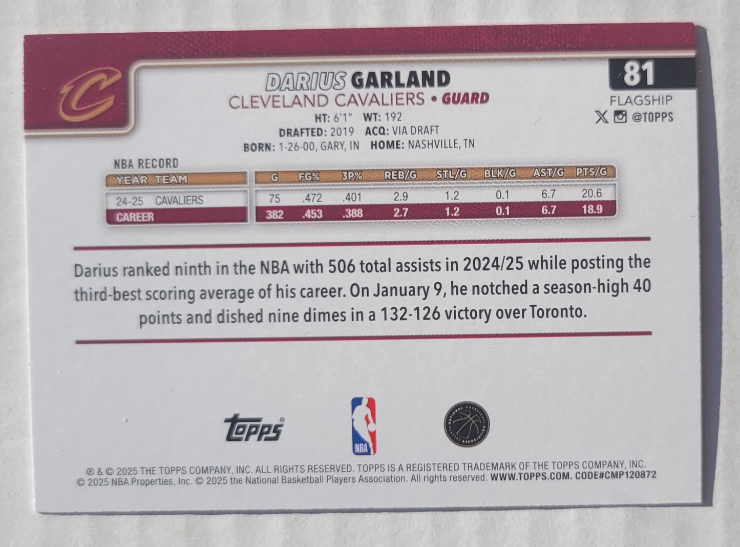 Darius Garland - 2025-26 Topps Sandglitter Pink #81