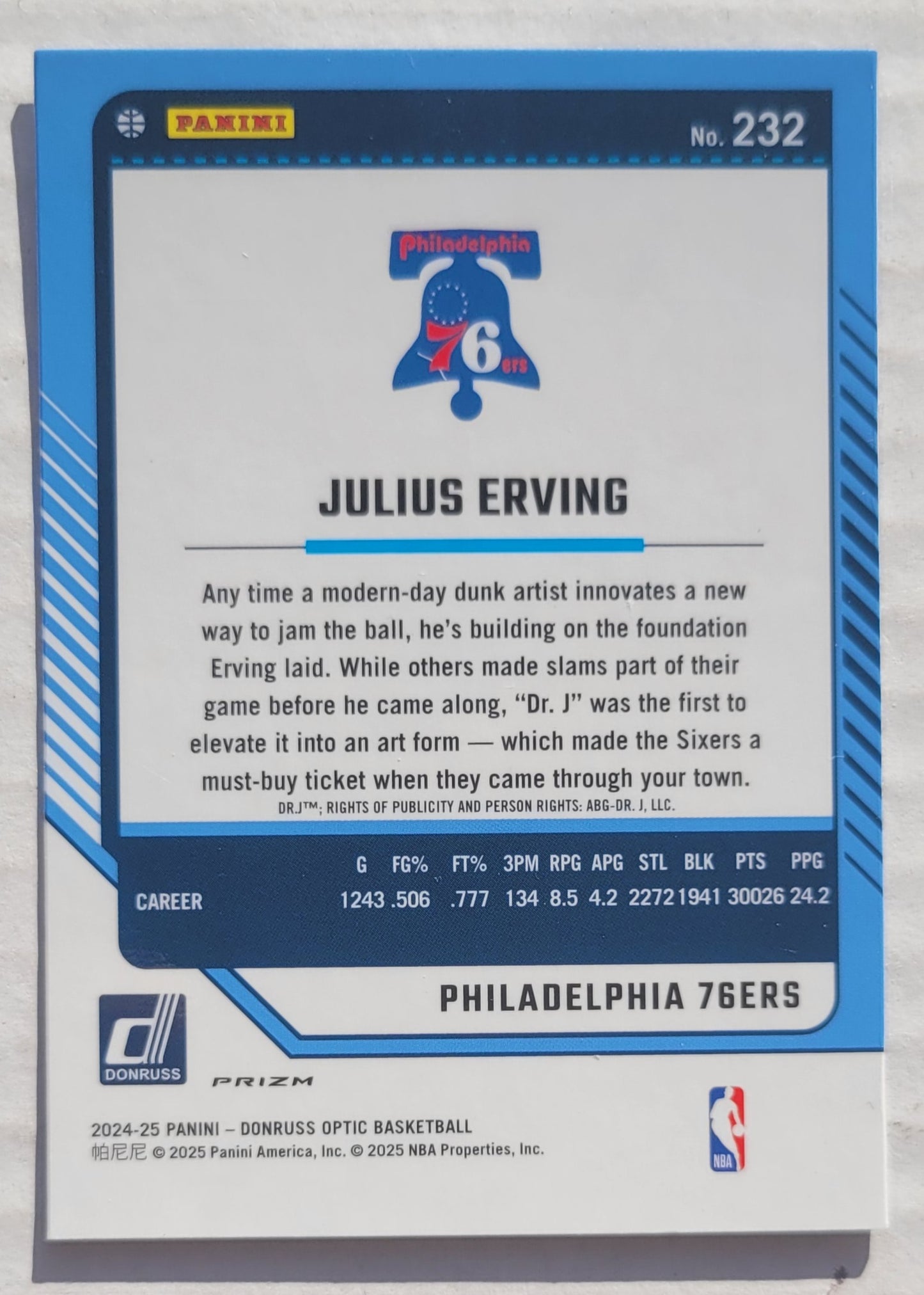 Julius Erving - 2024-25 Donruss Optic Purple Shock #232 LGD