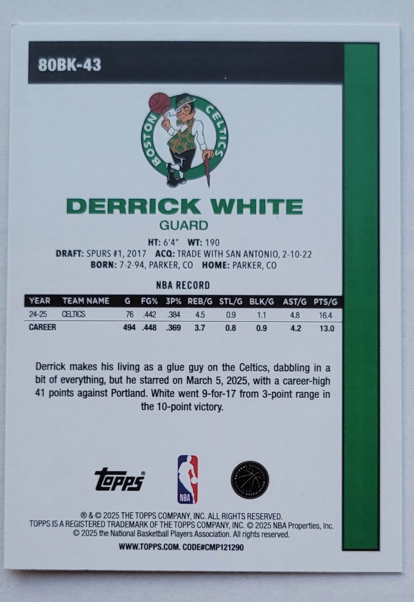 Derrick White - 2025-26 Topps '80-81 Topps #80BK43