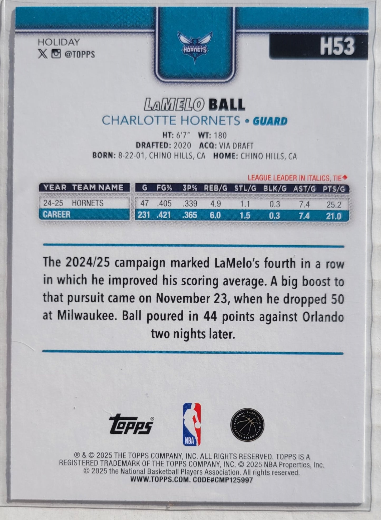 LaMelo Ball - 2025-26 Topps Holiday Glitter Holiday #H53