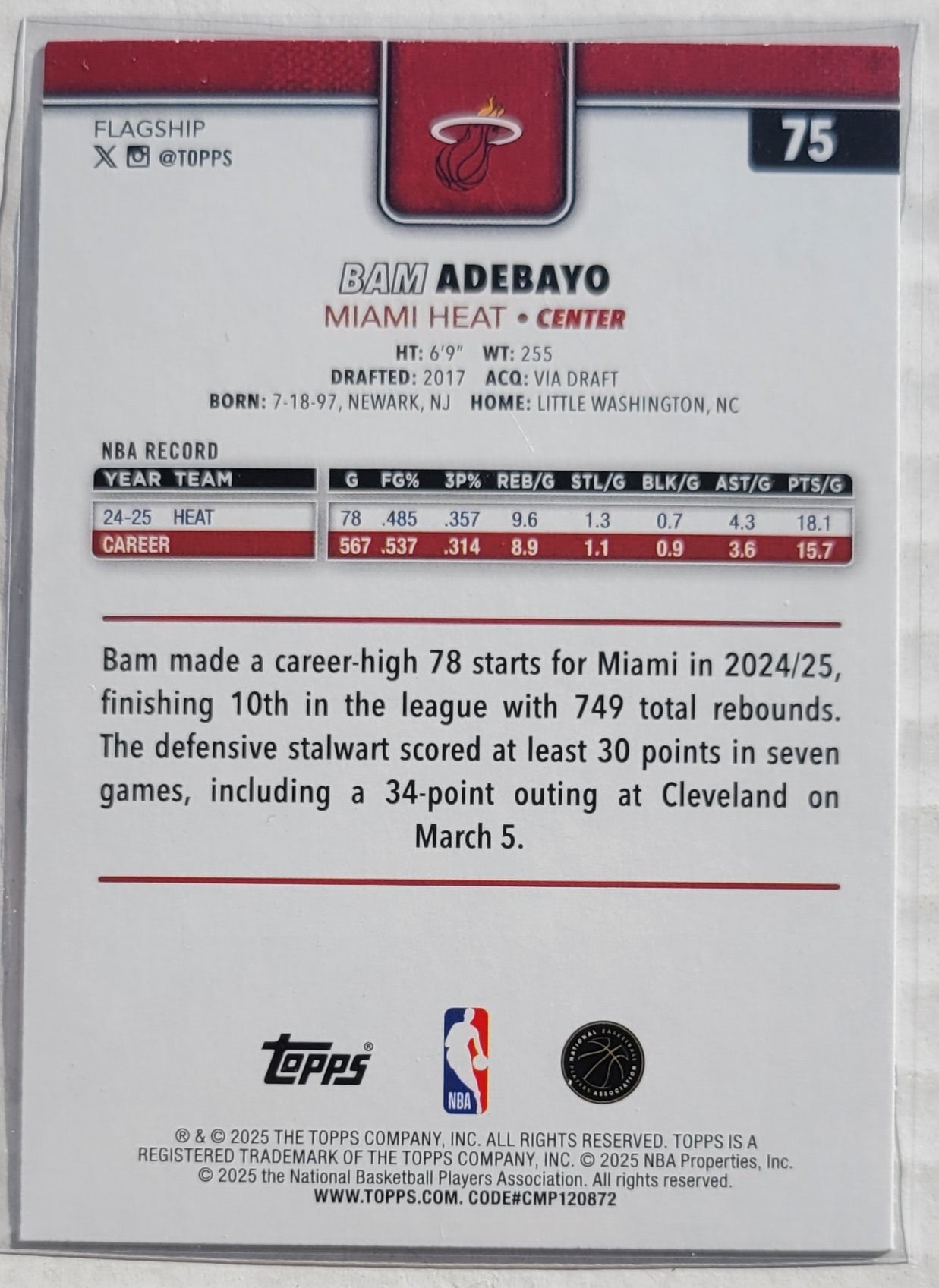 Bam Adebayo - 2025-26 Topps Rainbow Foilboard #75