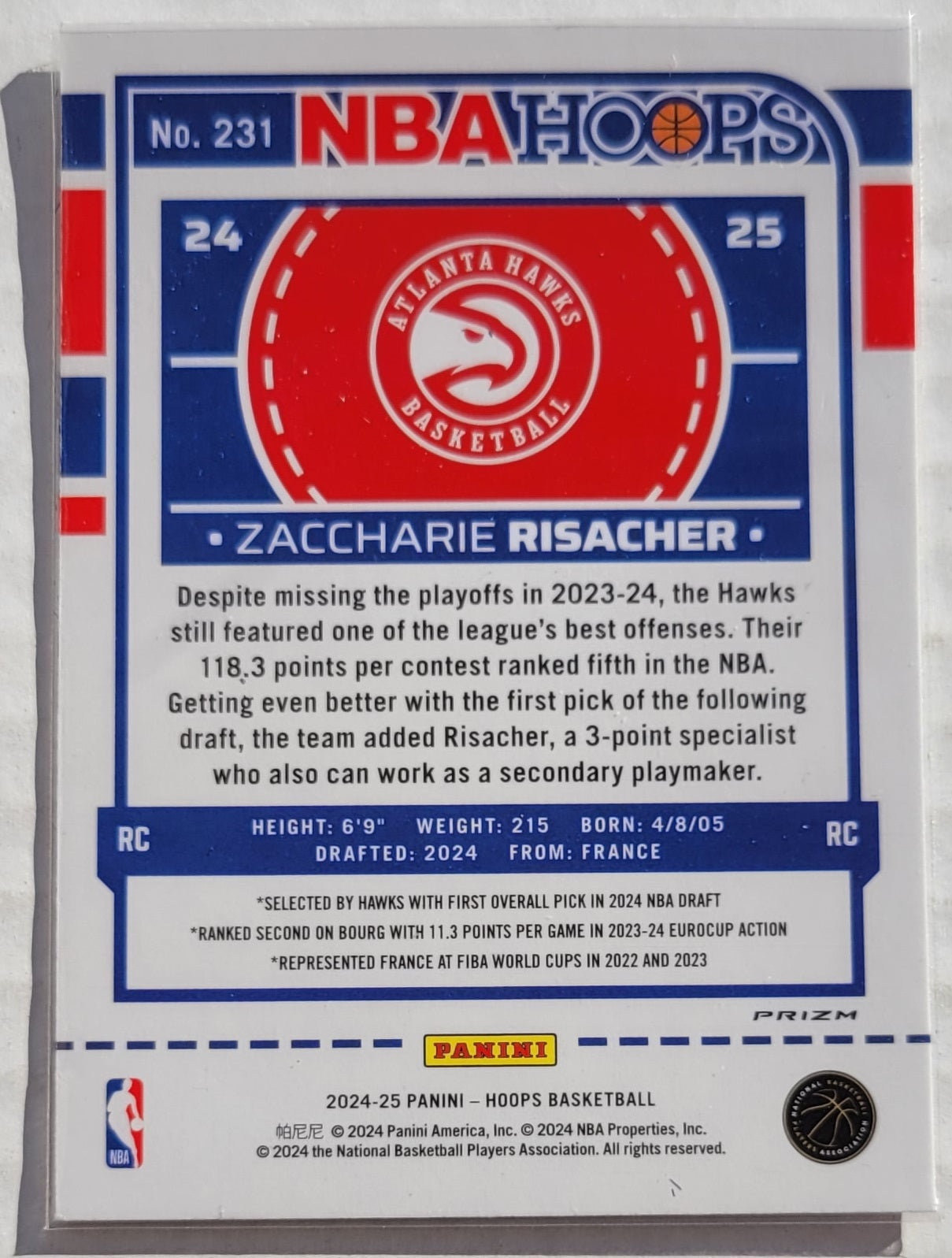 Zaccharie Risacher - 2024-25 Hoops Premium Prizms Green #231 RC