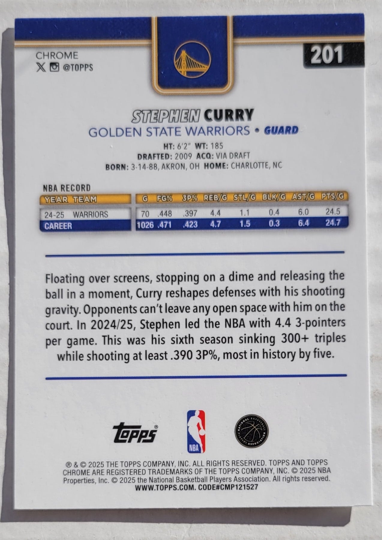 Stephen Curry - 2025-26 Topps Chrome #201