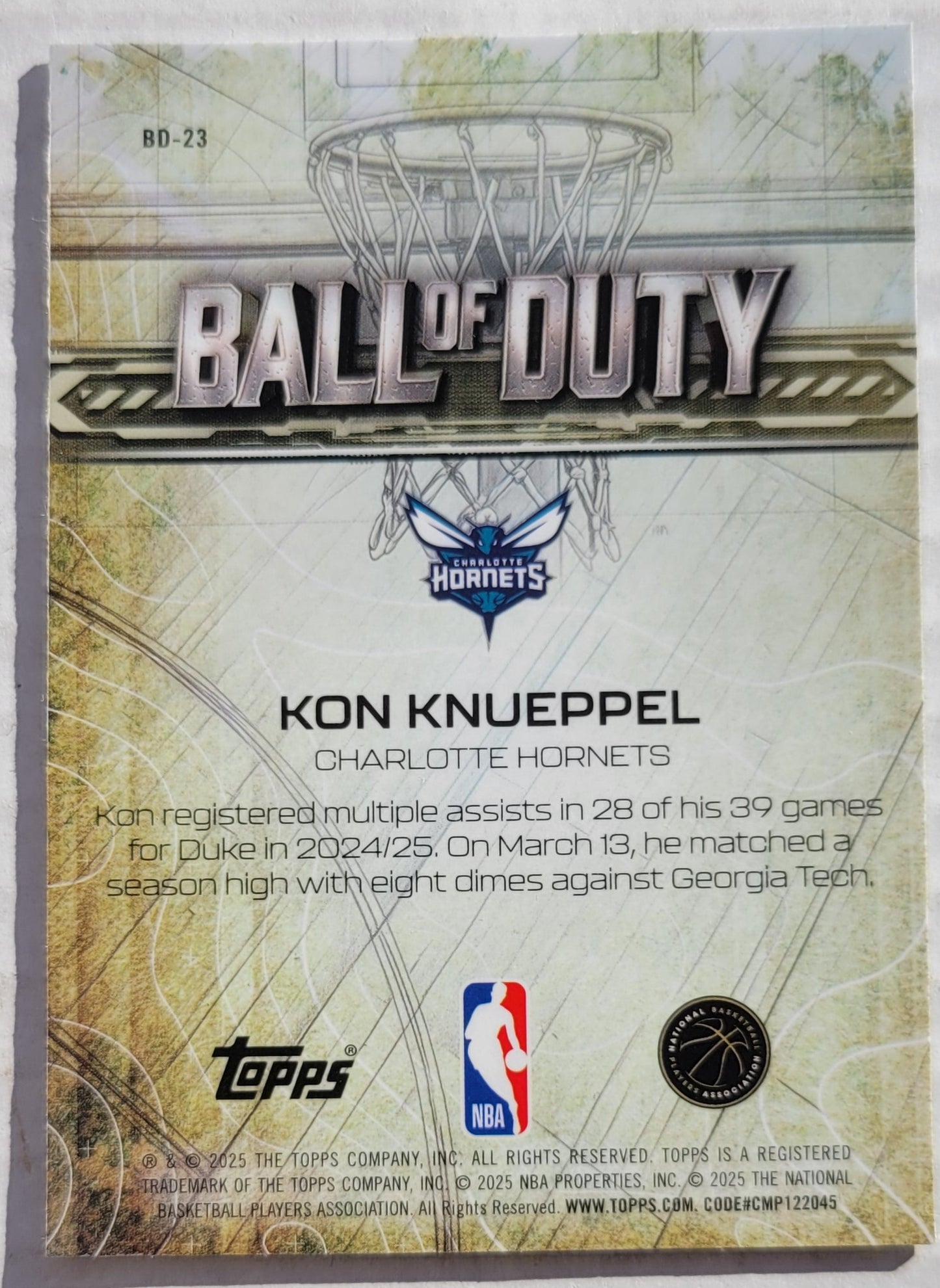 Kon Knueppel - 2025-26 Topps Chrome Ball of Duty #BD23