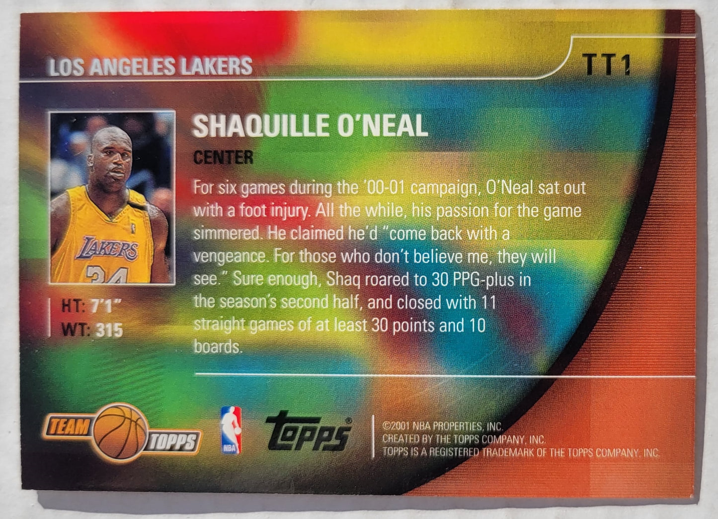 Shaquille O'Neal - 2001-02 Topps Chrome Team Topps #TT1