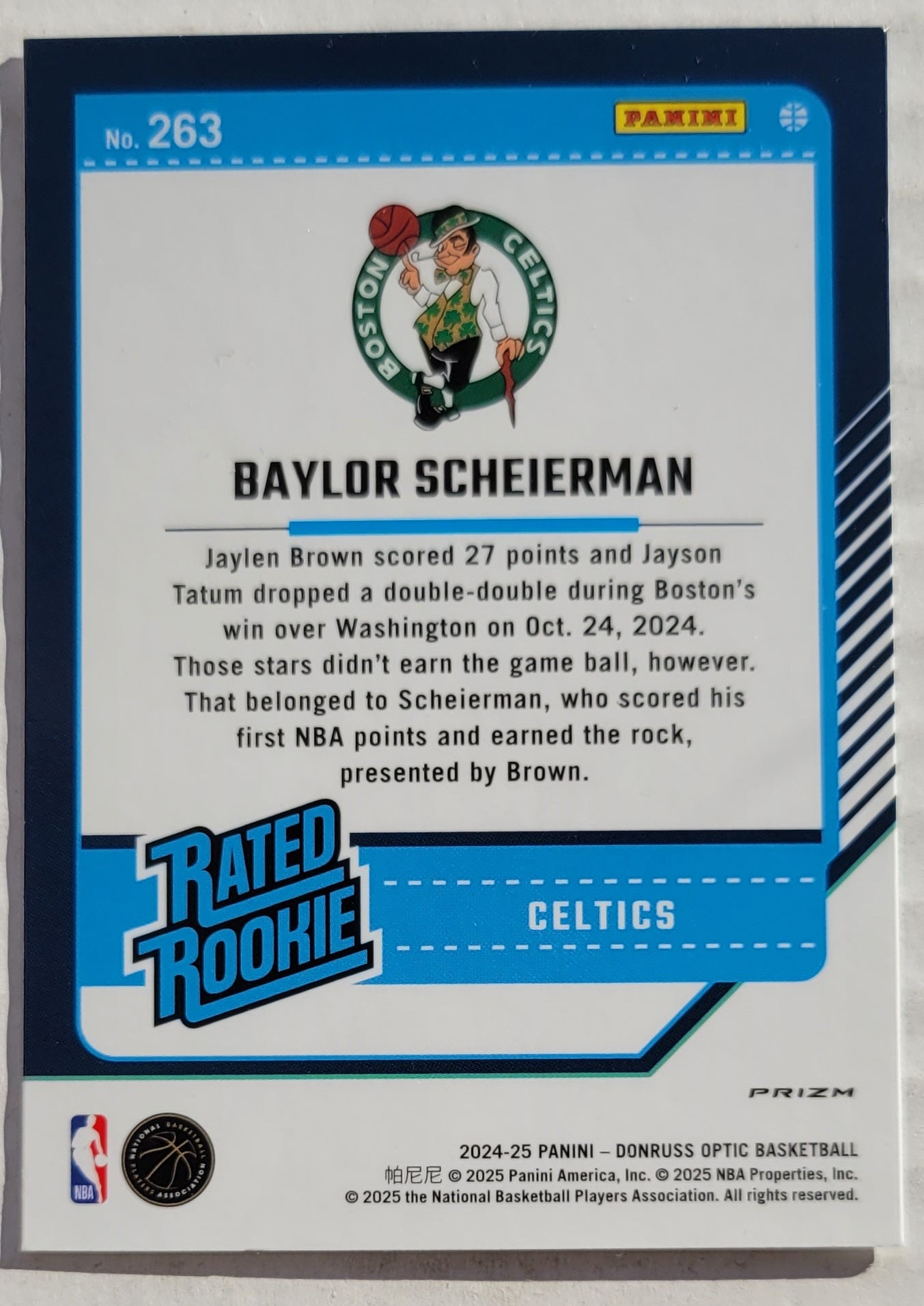 Baylor Scheierman - 2024-25 Donruss Optic Holo #263 RR RC