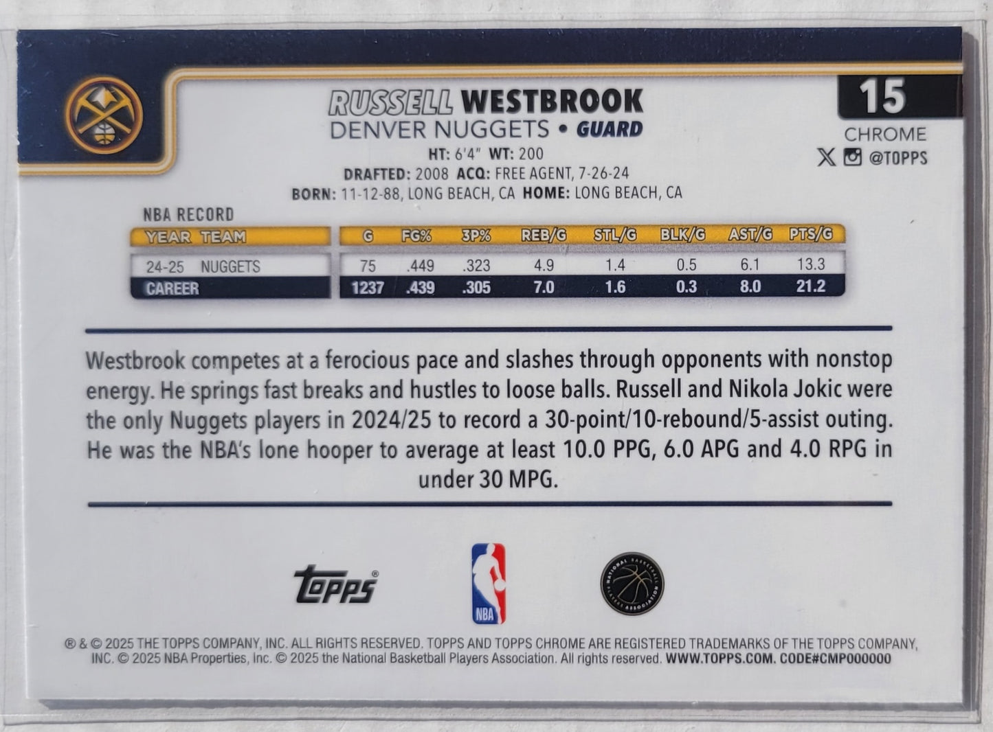 Russell Westbrook - 2025-26 Topps Chrome Pulsar Refractors #15