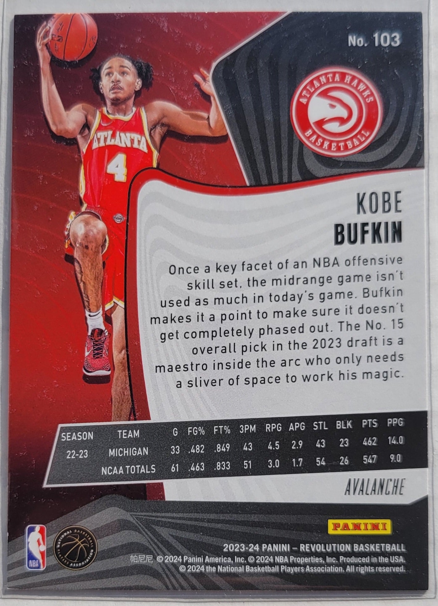 Kobe Bufkin - 2023-24 Panini Revolution Avalanche #103 RC