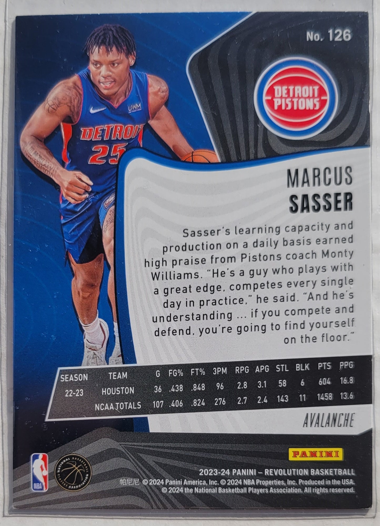 Marcus Sasser - 2023-24 Panini Revolution Avalanche #126 RC