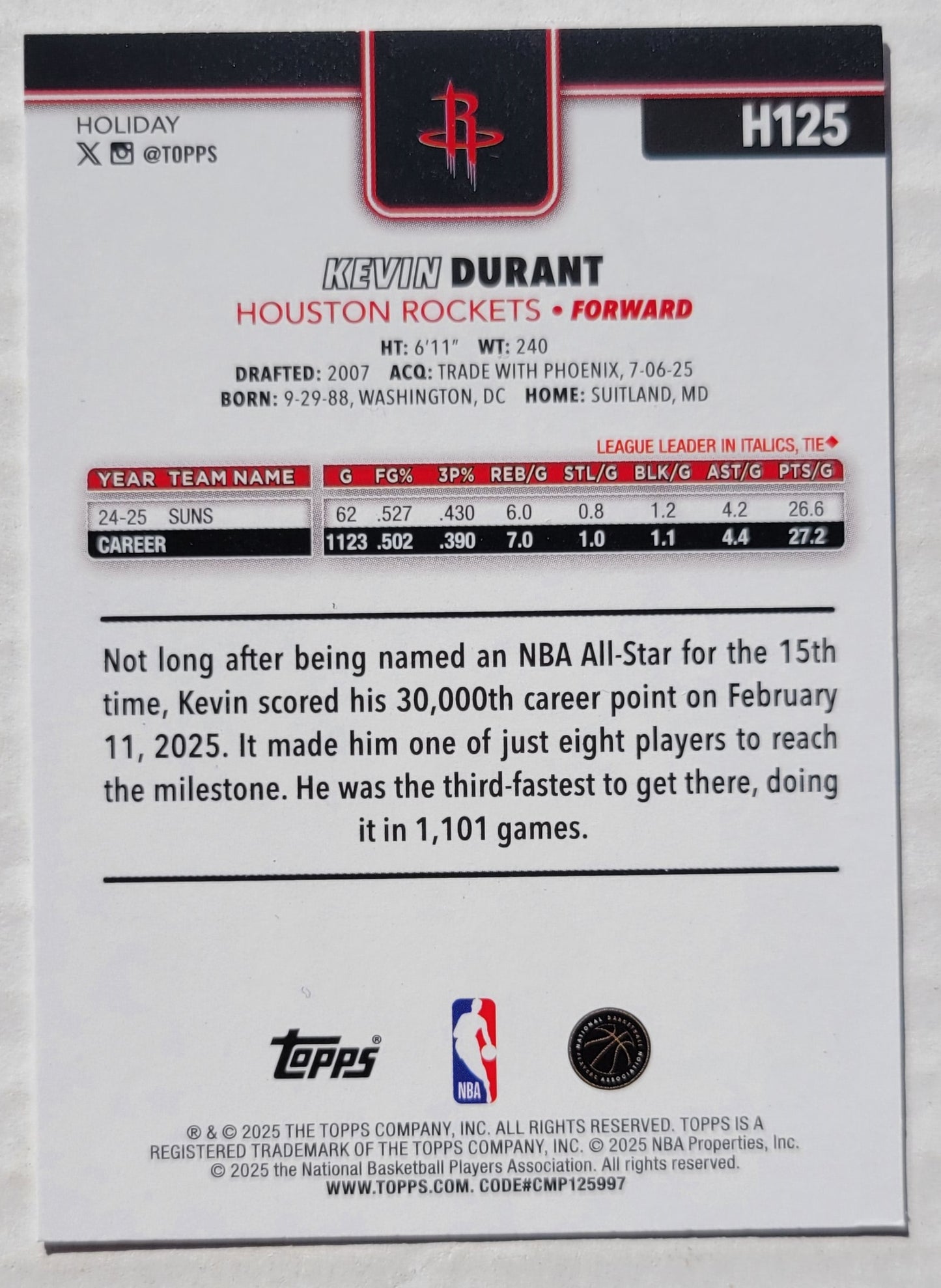 Kevin Durant - 2025-26 Topps Holiday #H125